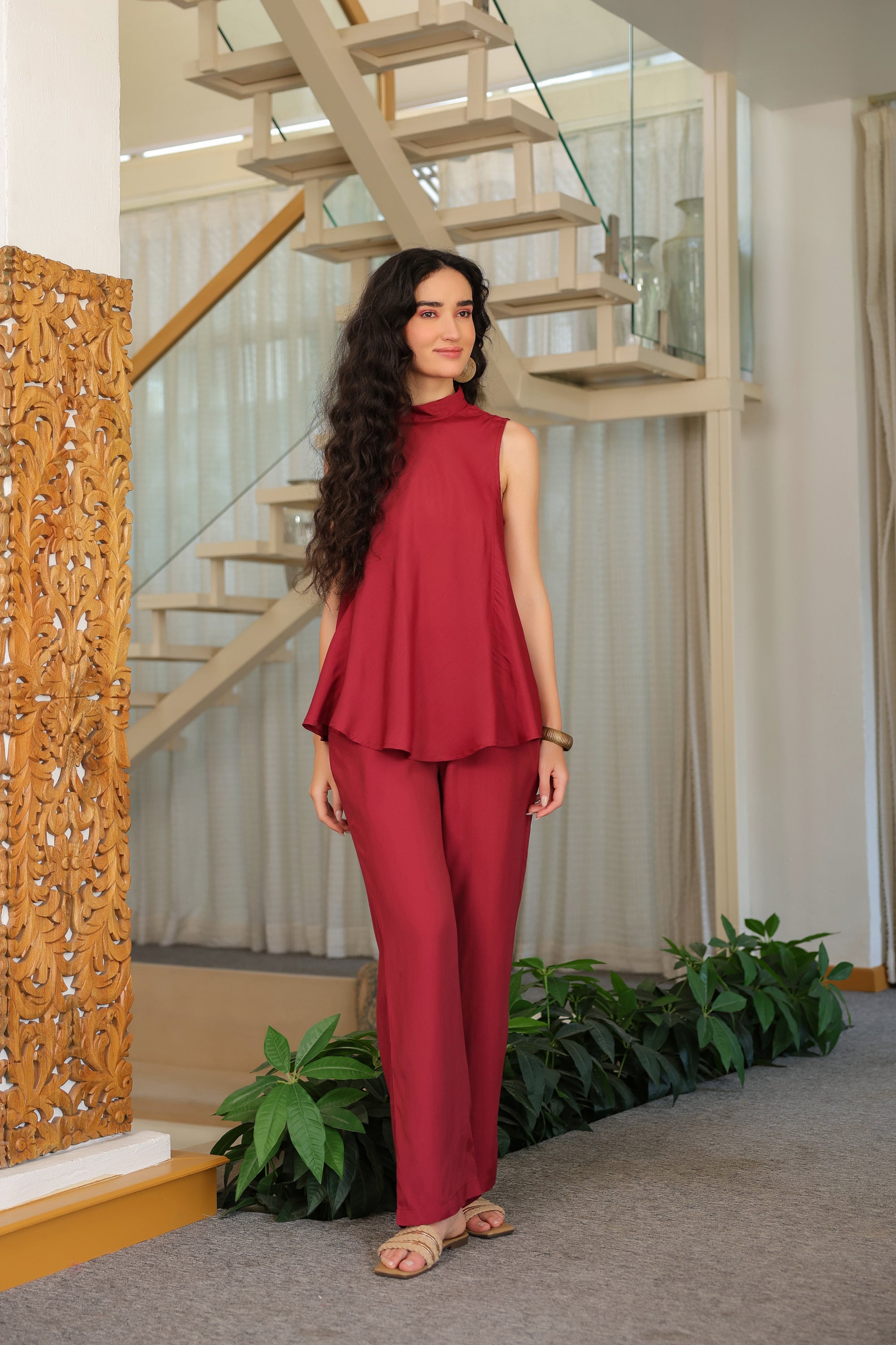 Ruby Flow Sleeveless Russian Silk Co-ord Set