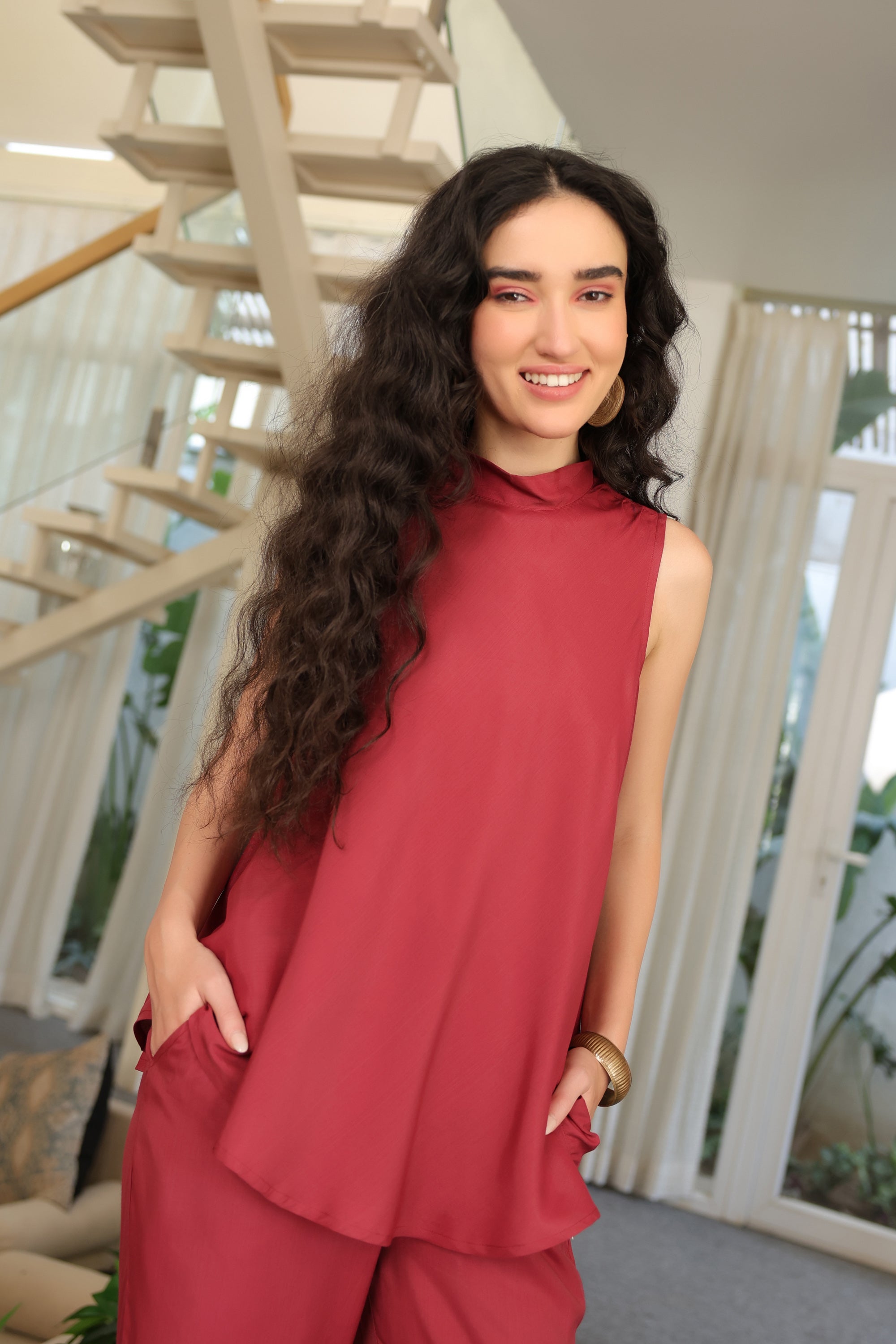 Ruby Flow Sleeveless Russian Silk Co-ord Set