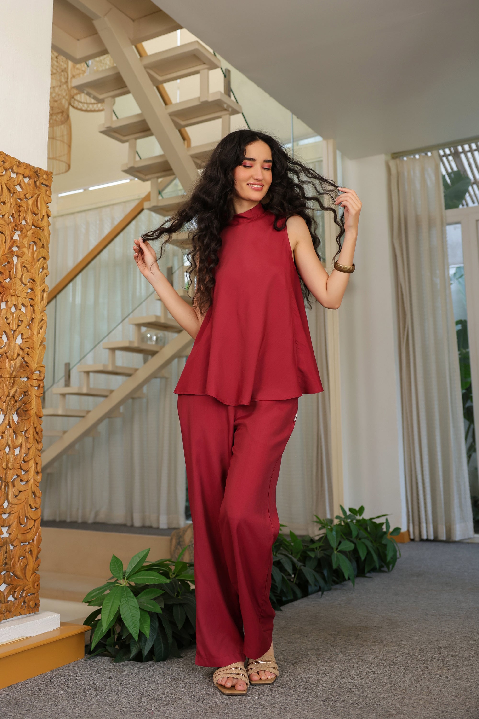 Ruby Flow Sleeveless Russian Silk Co-ord Set