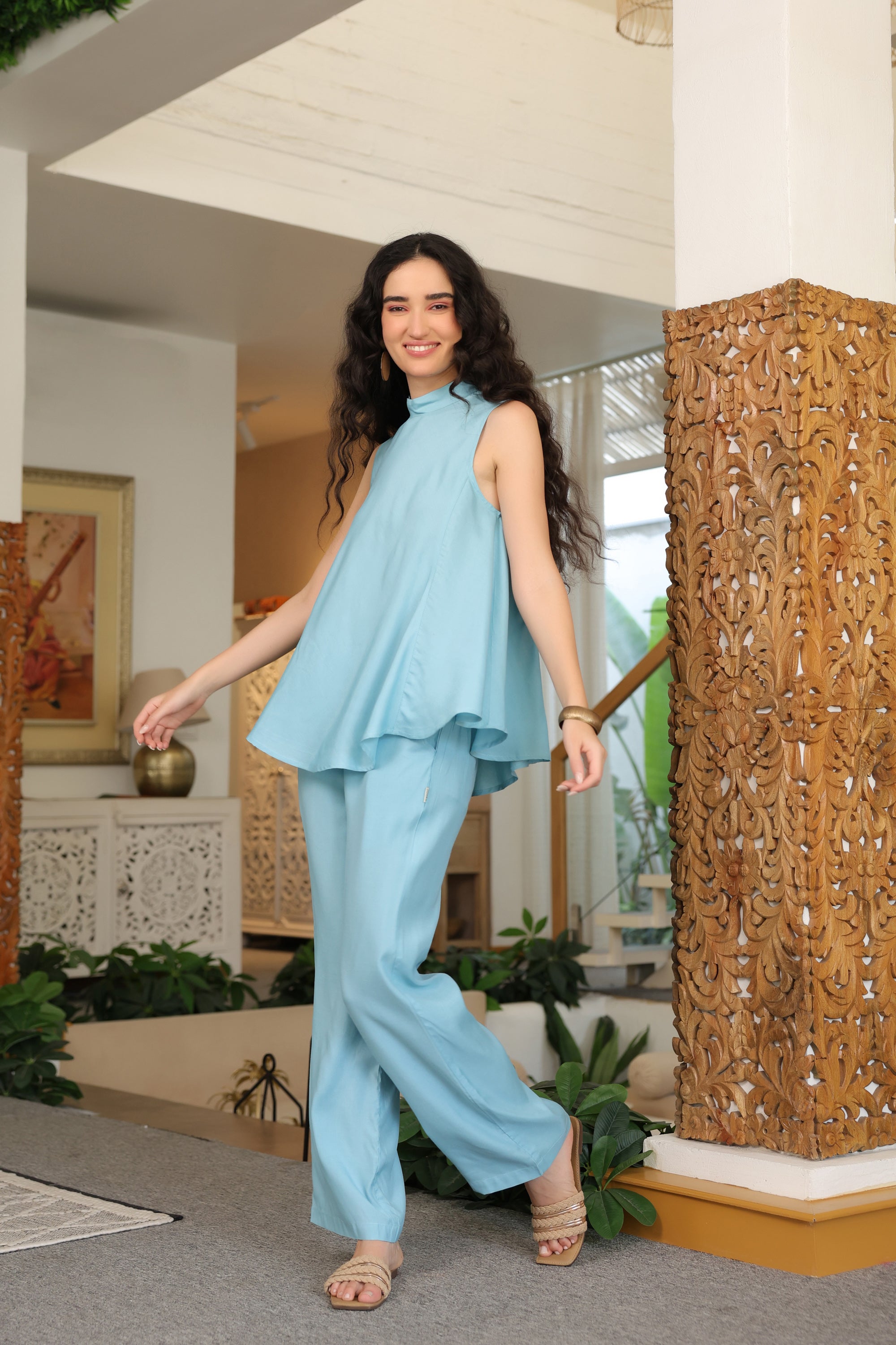 Aqua Grace Sleeveless Russian Silk Co-ord Set