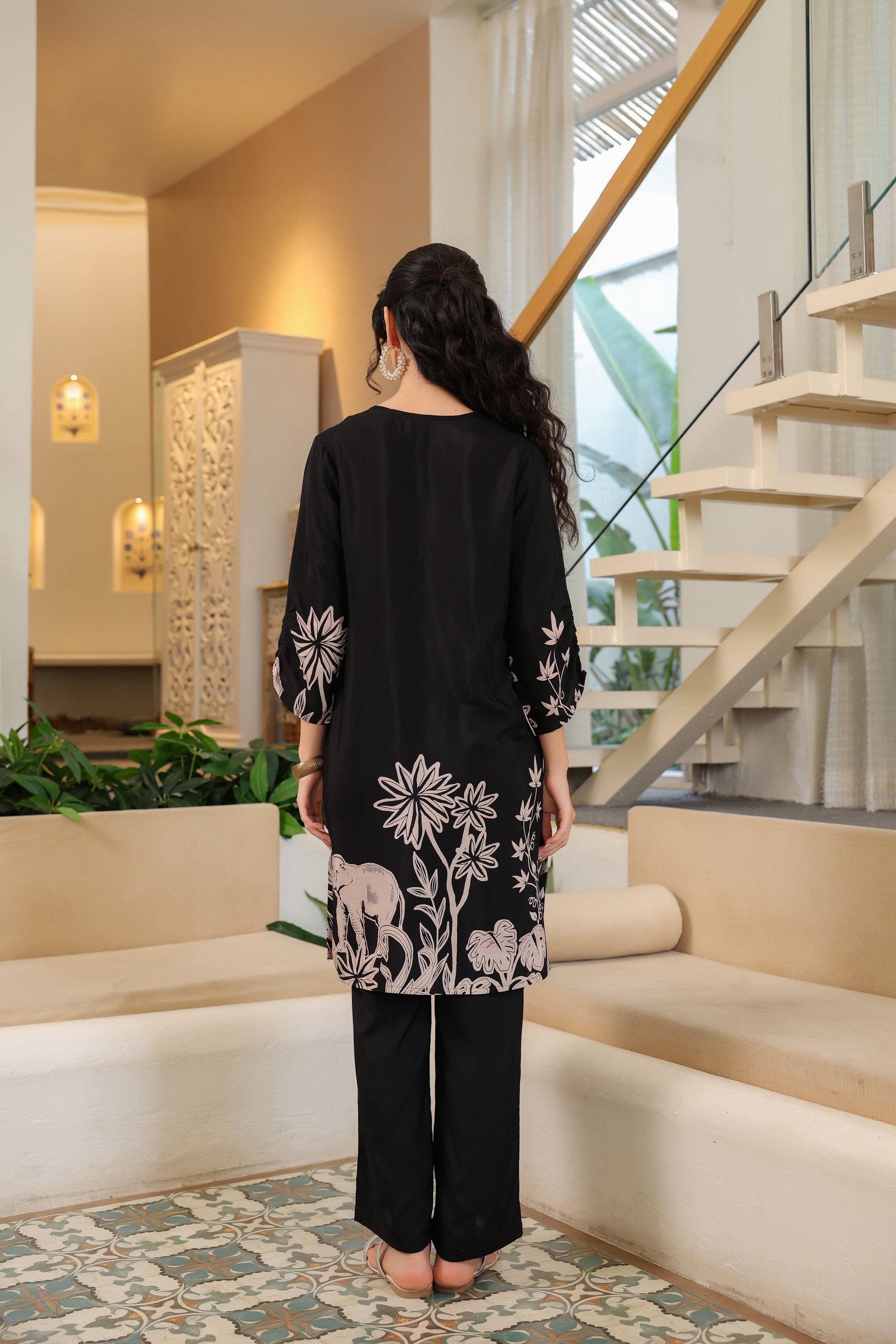 Black Jungle Mystique Russian Silk Co-ord Set