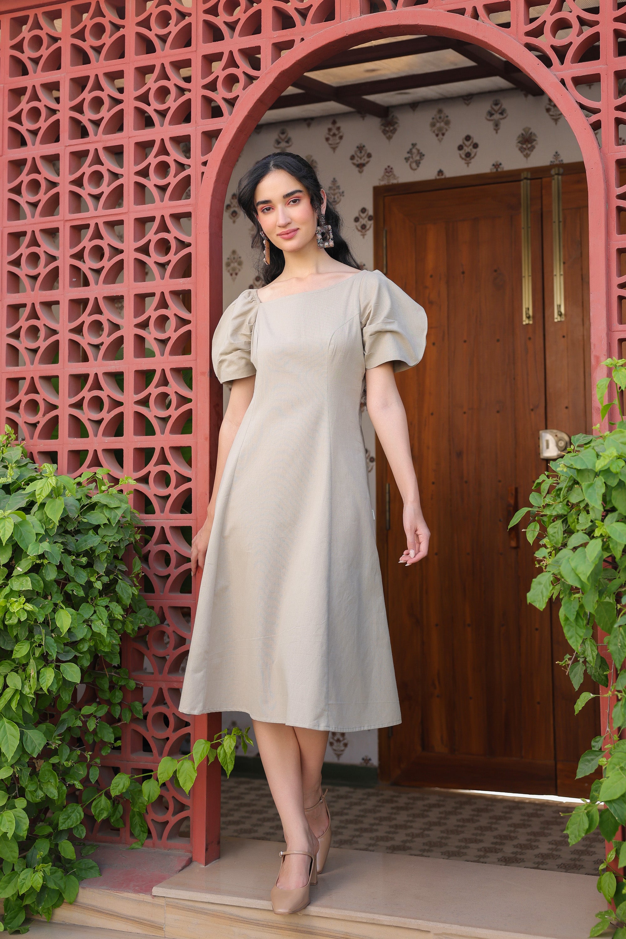 soft cotton dresses Cotton Linen Dresses for Women Plus Size Crewneck Half Sleeve Loose Fit Solid Color Soft Midi Dresses