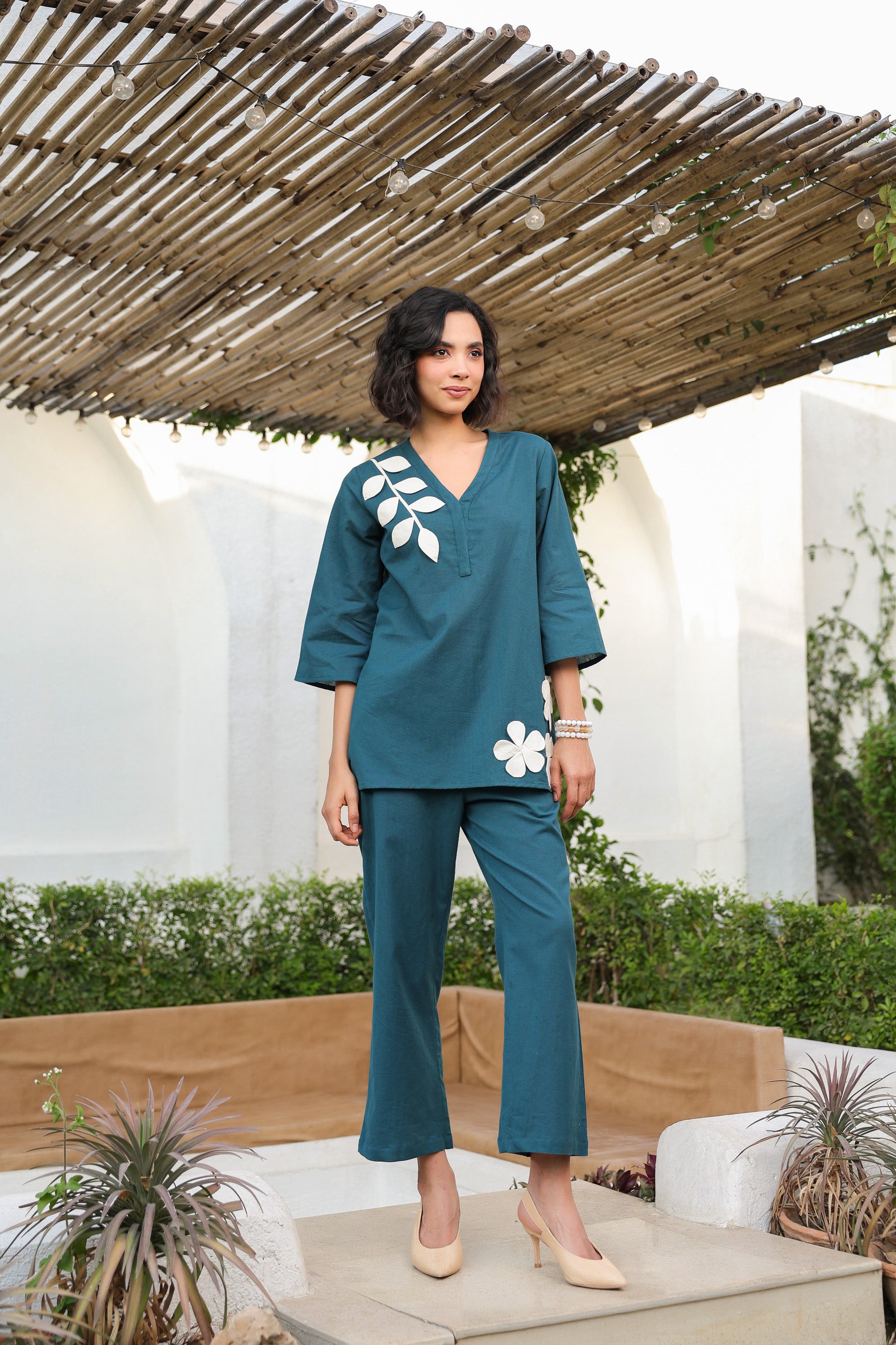 Teal Petal Cotton Flex Co-ord Set