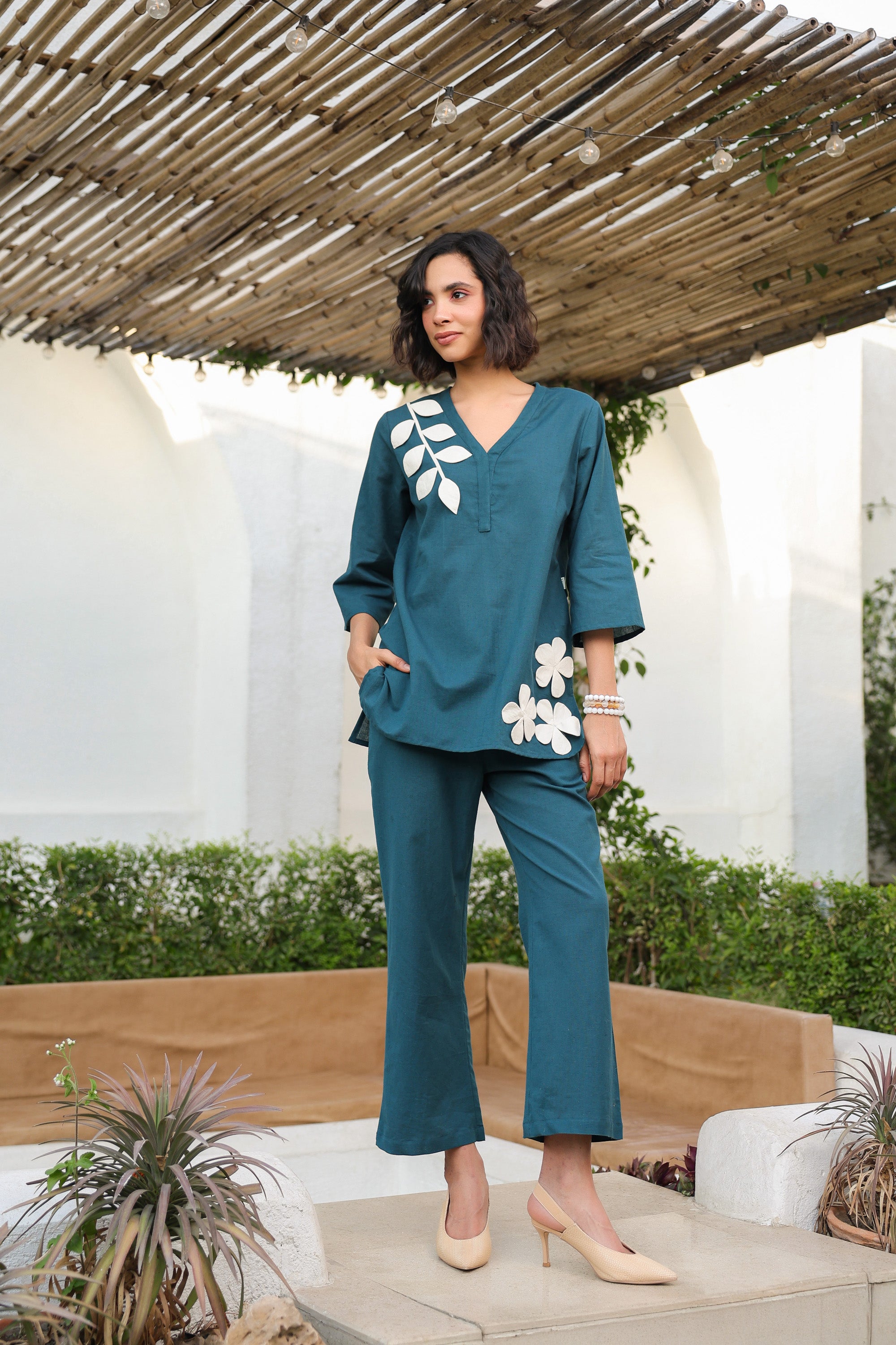 Teal Petal Cotton Flex Co-ord Set