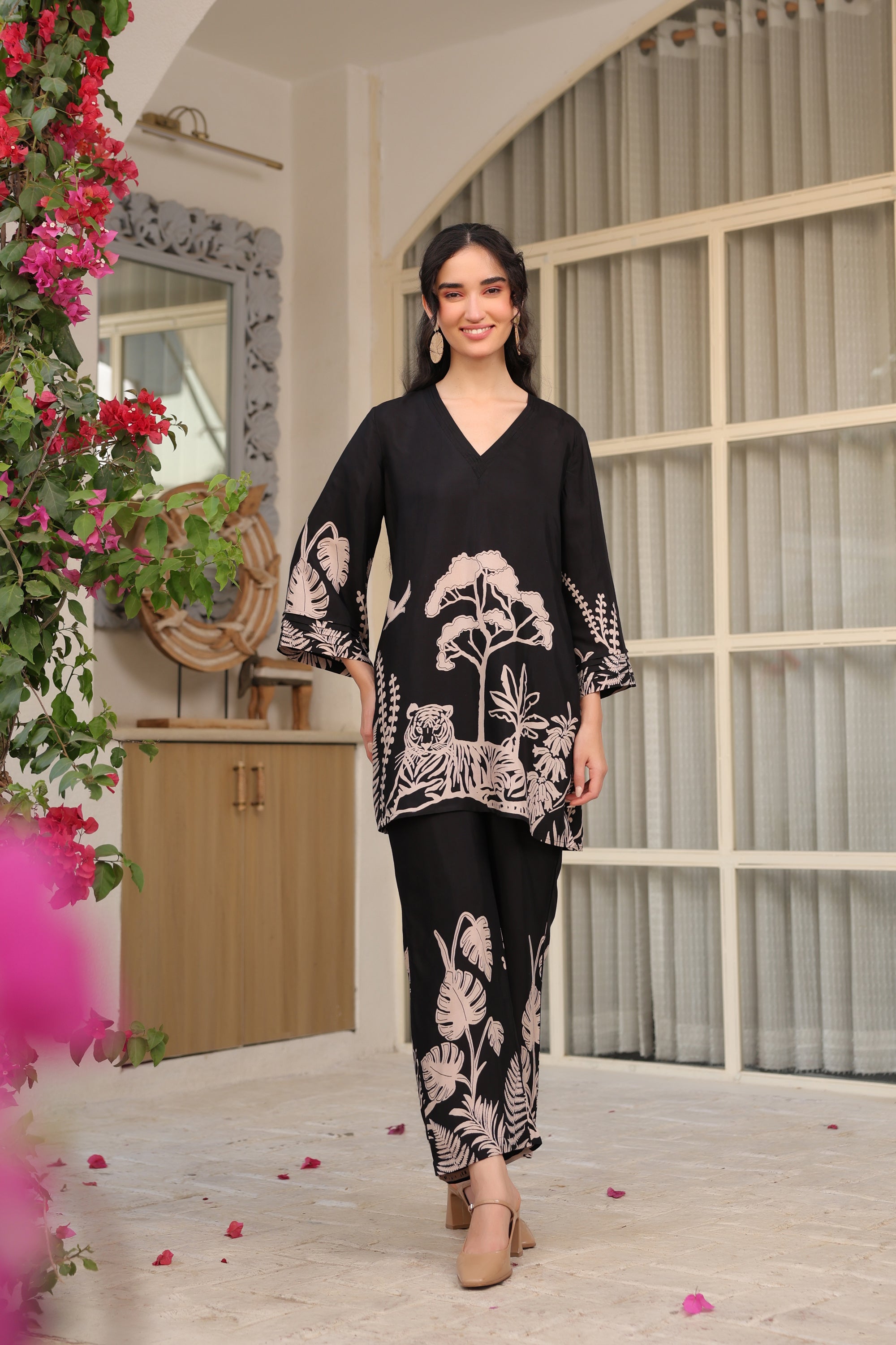 Midnight Botanical Russian Silk Co-ord Set