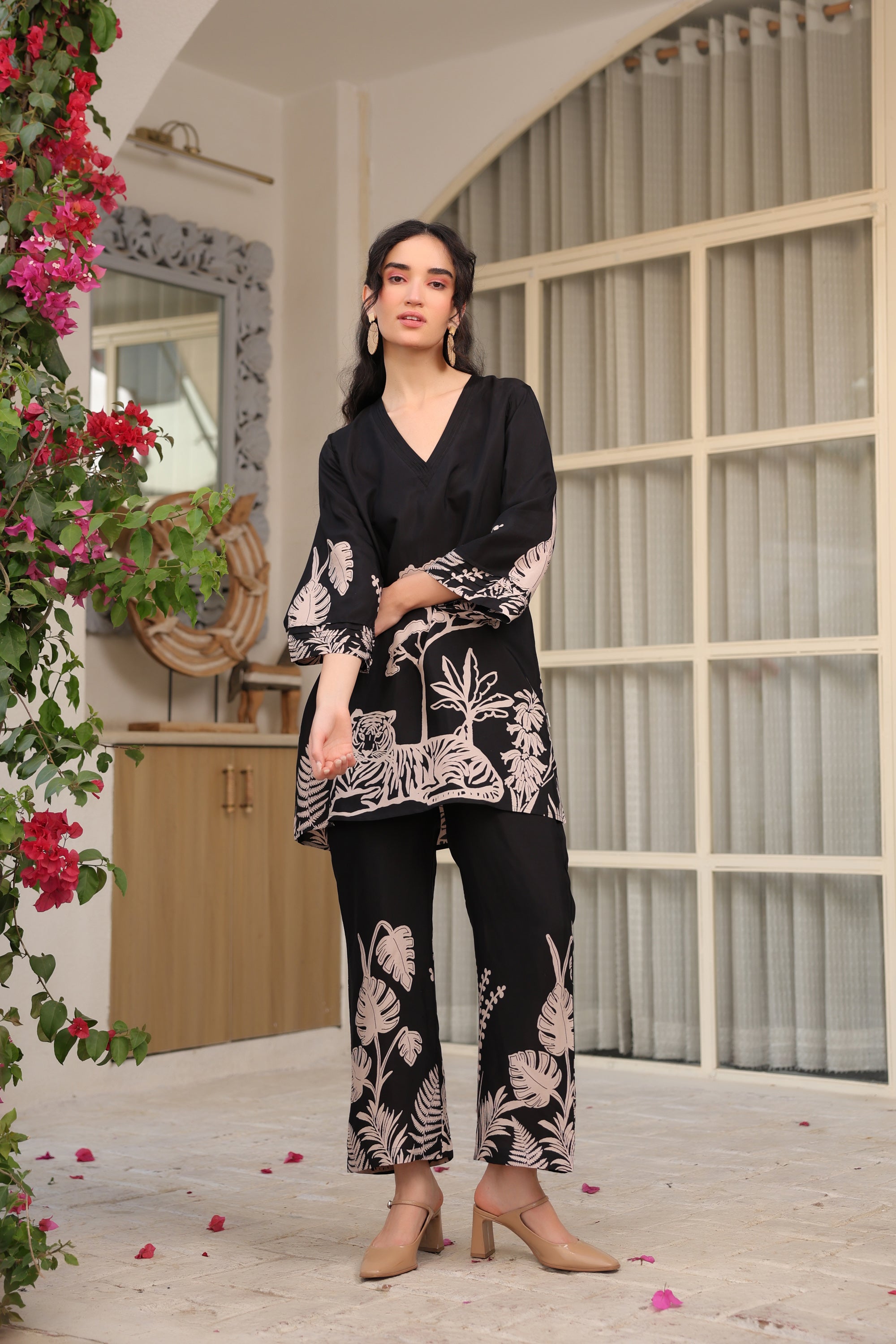 Midnight Botanical Russian Silk Co-ord Set