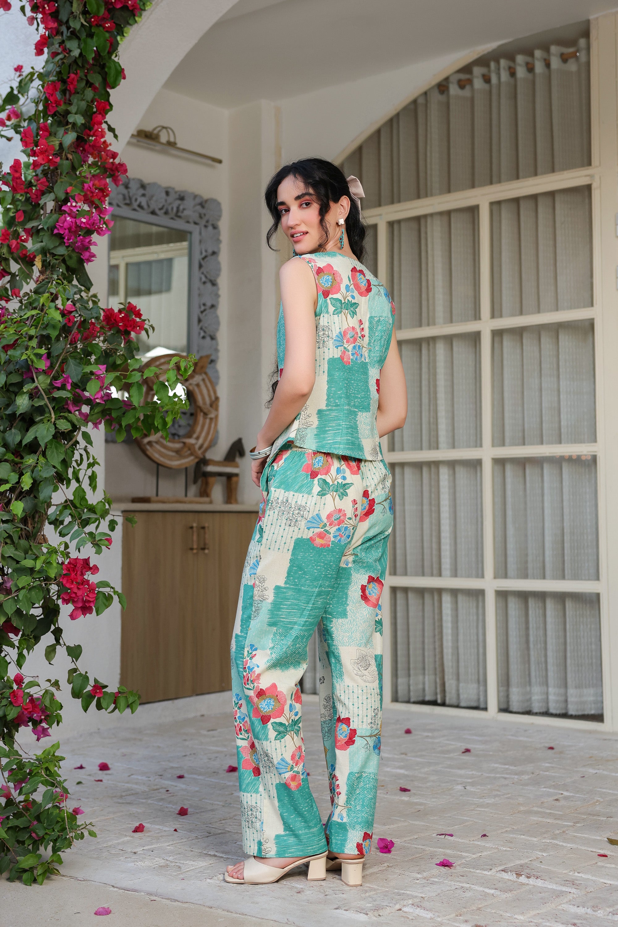 Floral Whispers Green Cotton Flex Co-ord Set