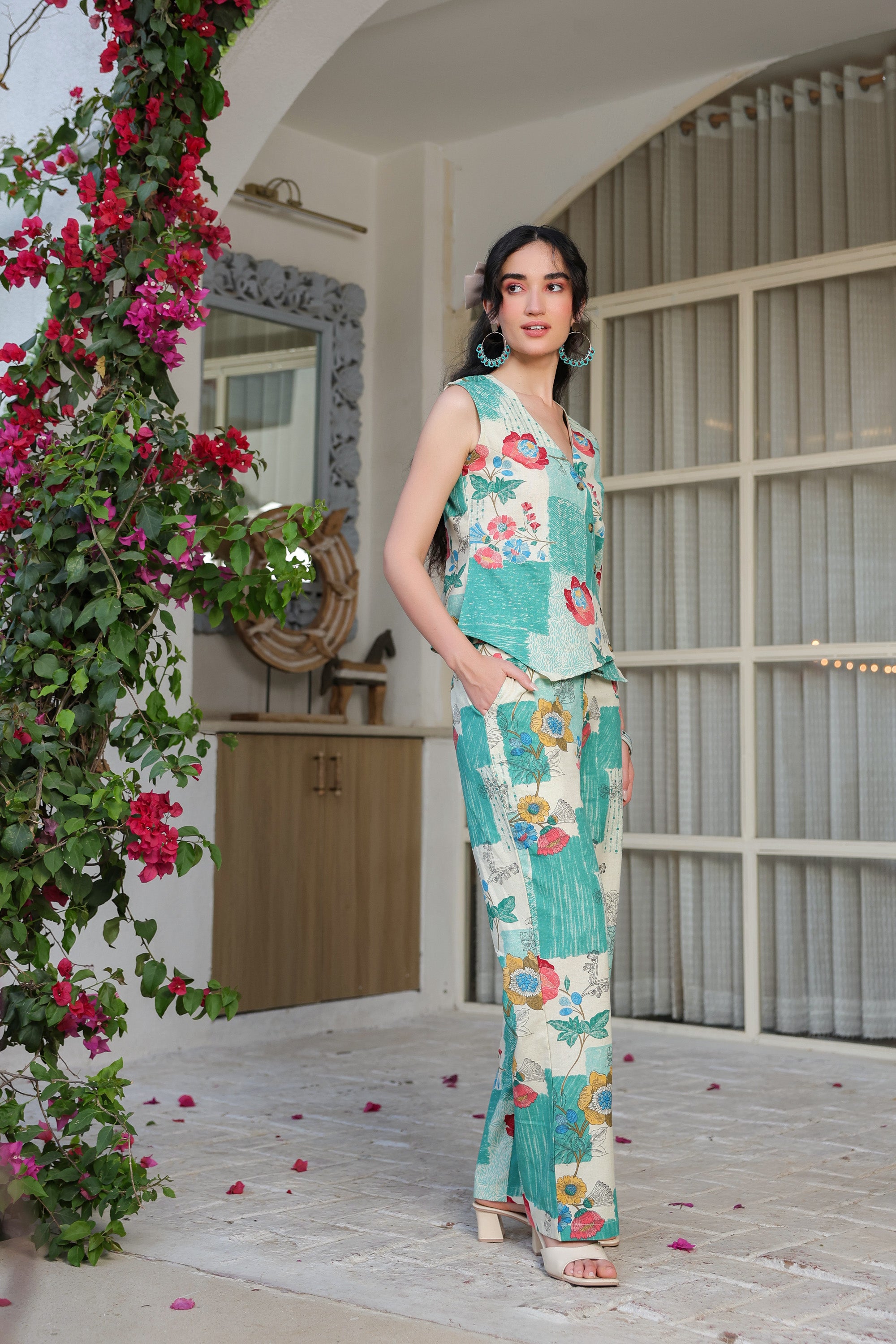 Floral Whispers Green Cotton Flex Co-ord Set