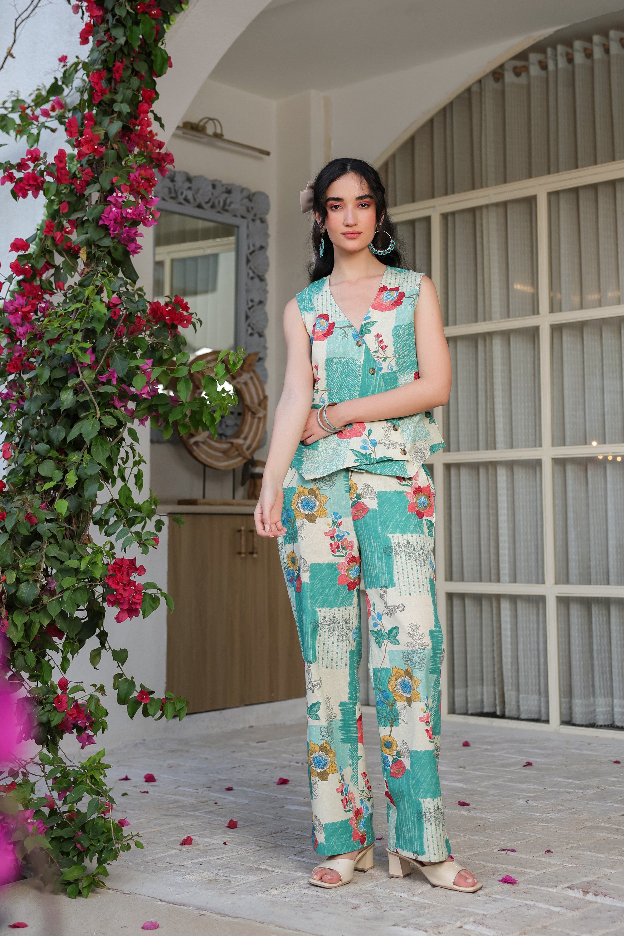 Floral Whispers Green Cotton Flex Co-ord Set