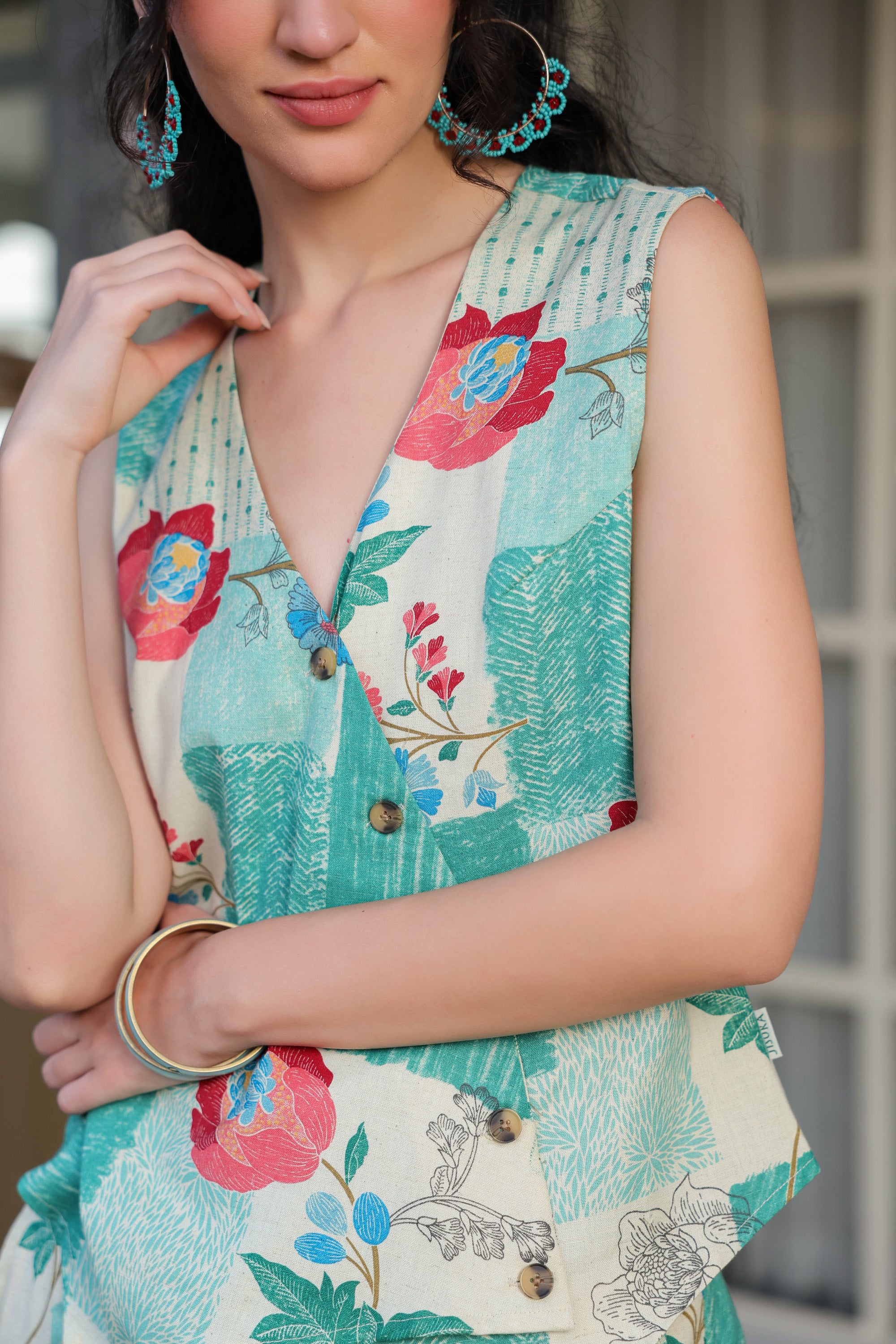 Floral Whispers Green Cotton Flex Co-ord Set