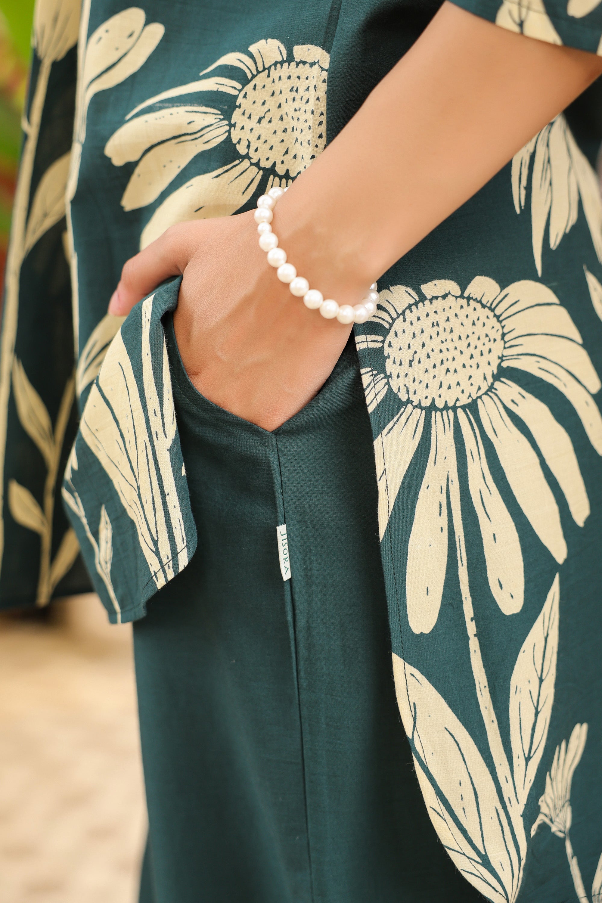 Teal Green Floral Printed Cotton Co-ord Set