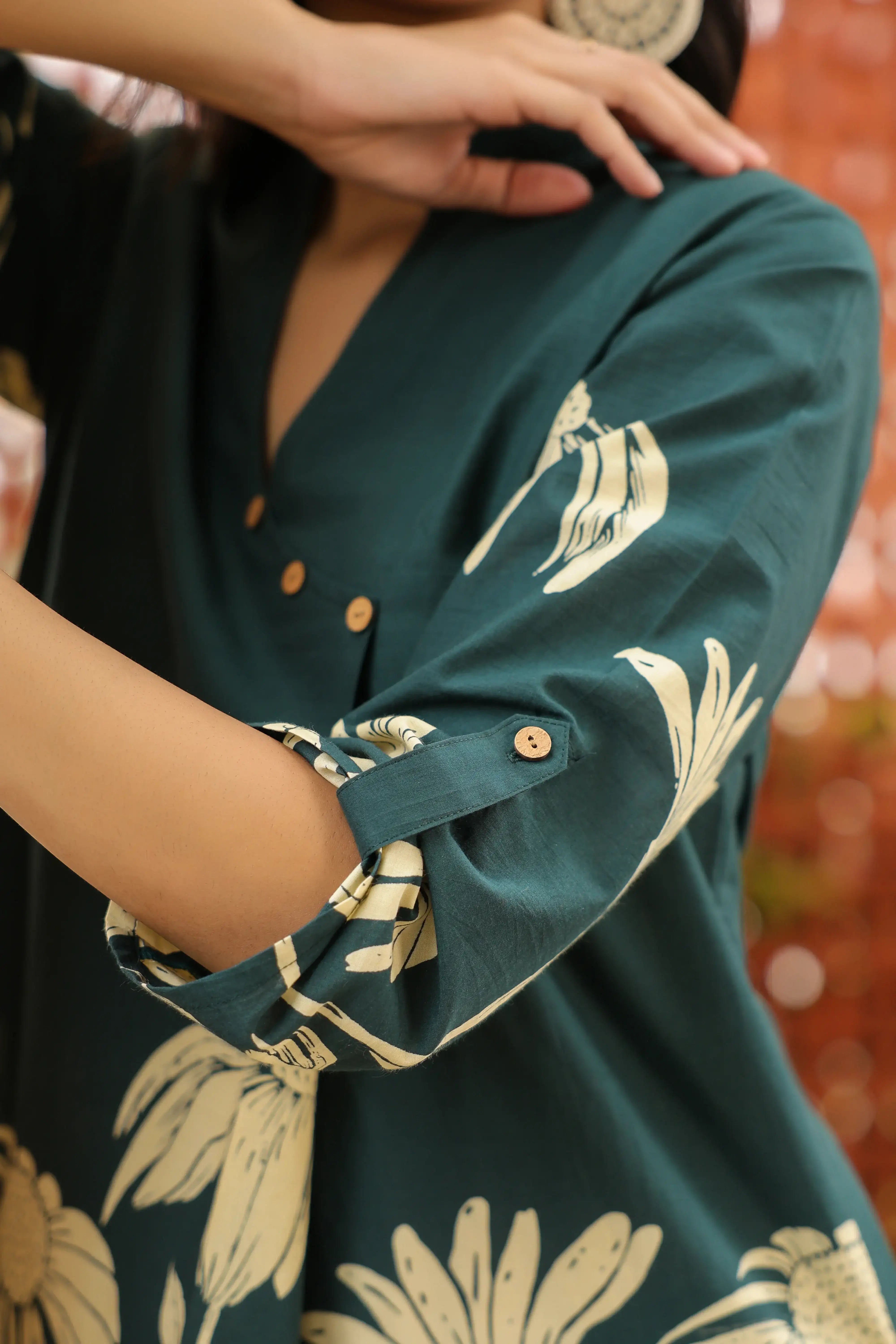 Teal Green Floral Printed Cotton Co-ord Set