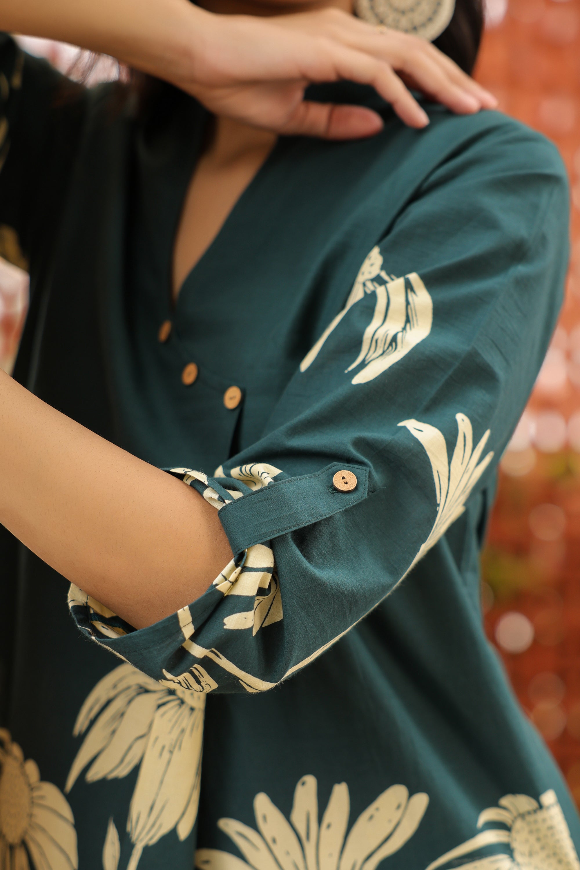 Teal Green Floral Printed Cotton Co-ord Set