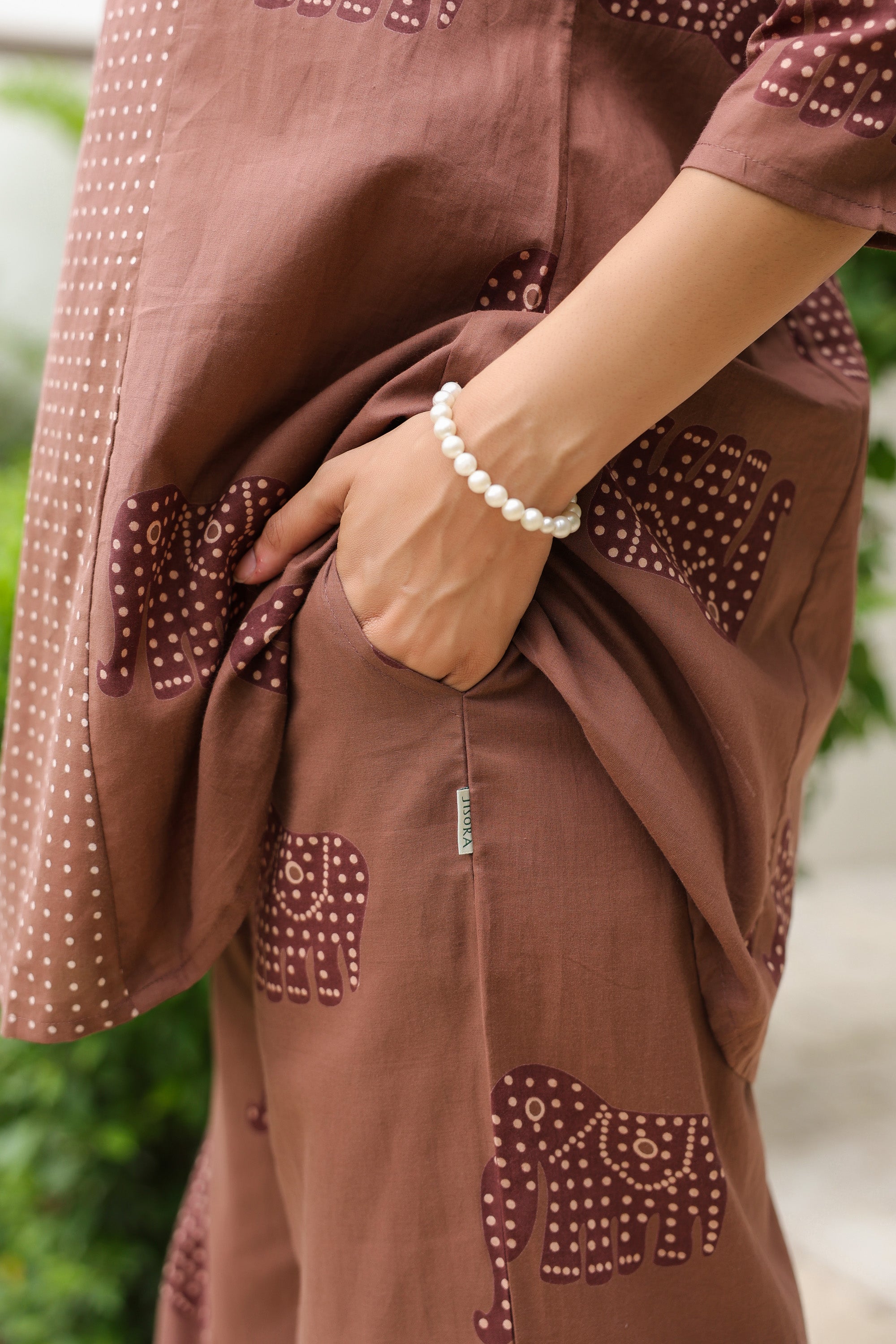 Mocha Elephant Printed Cotton Co-ord Set