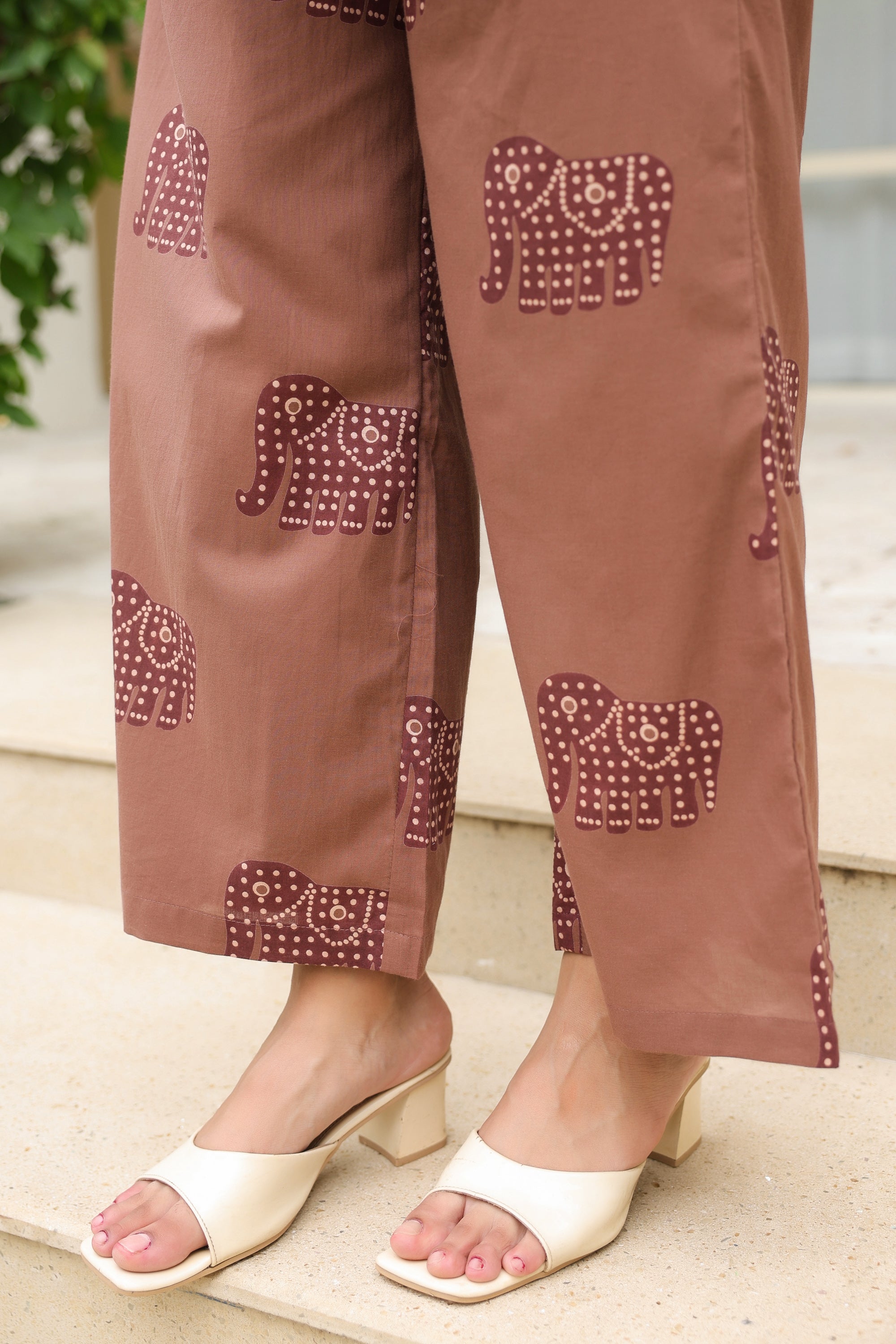 Mocha Elephant Printed Cotton Co-ord Set