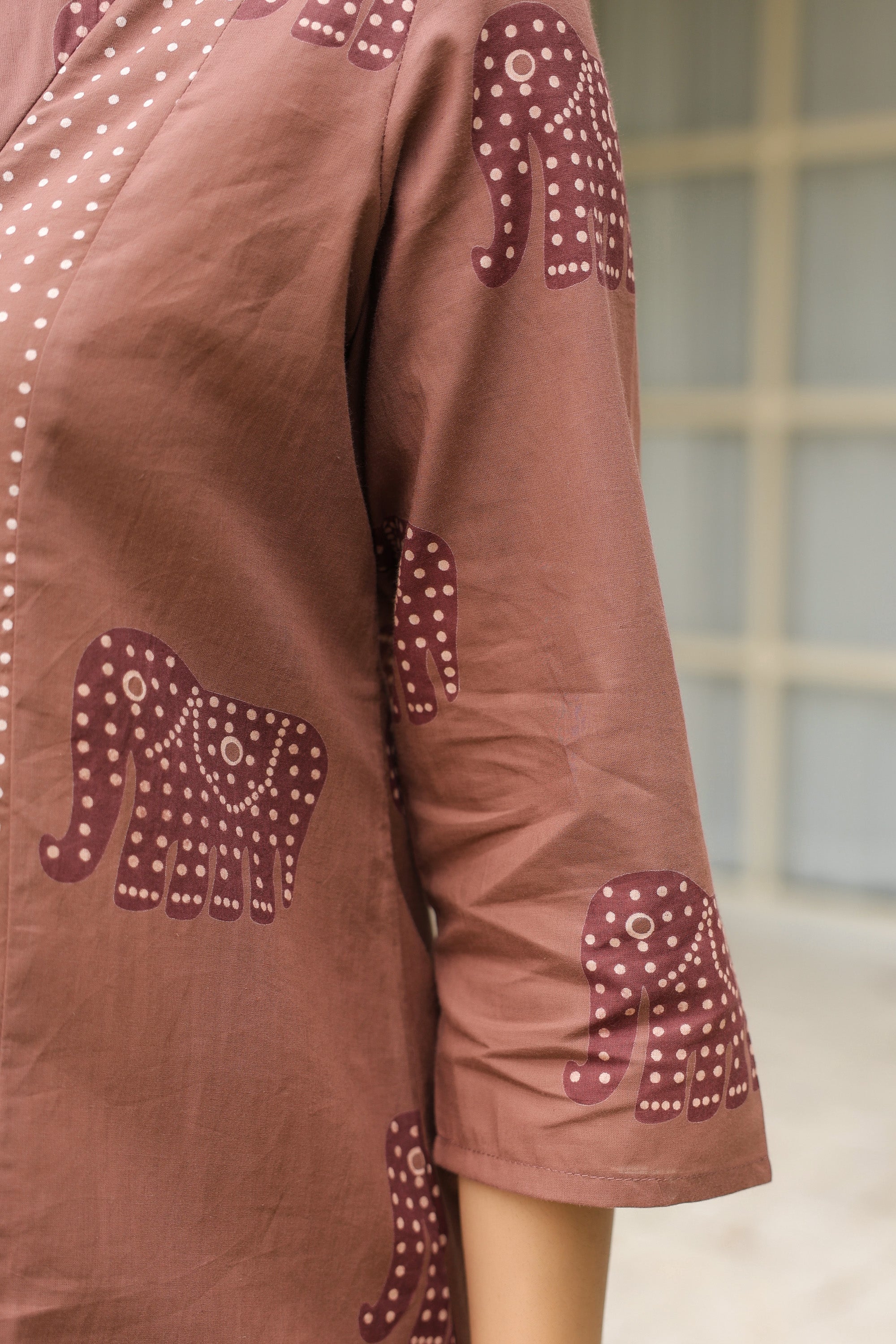 Mocha Elephant Printed Cotton Co-ord Set