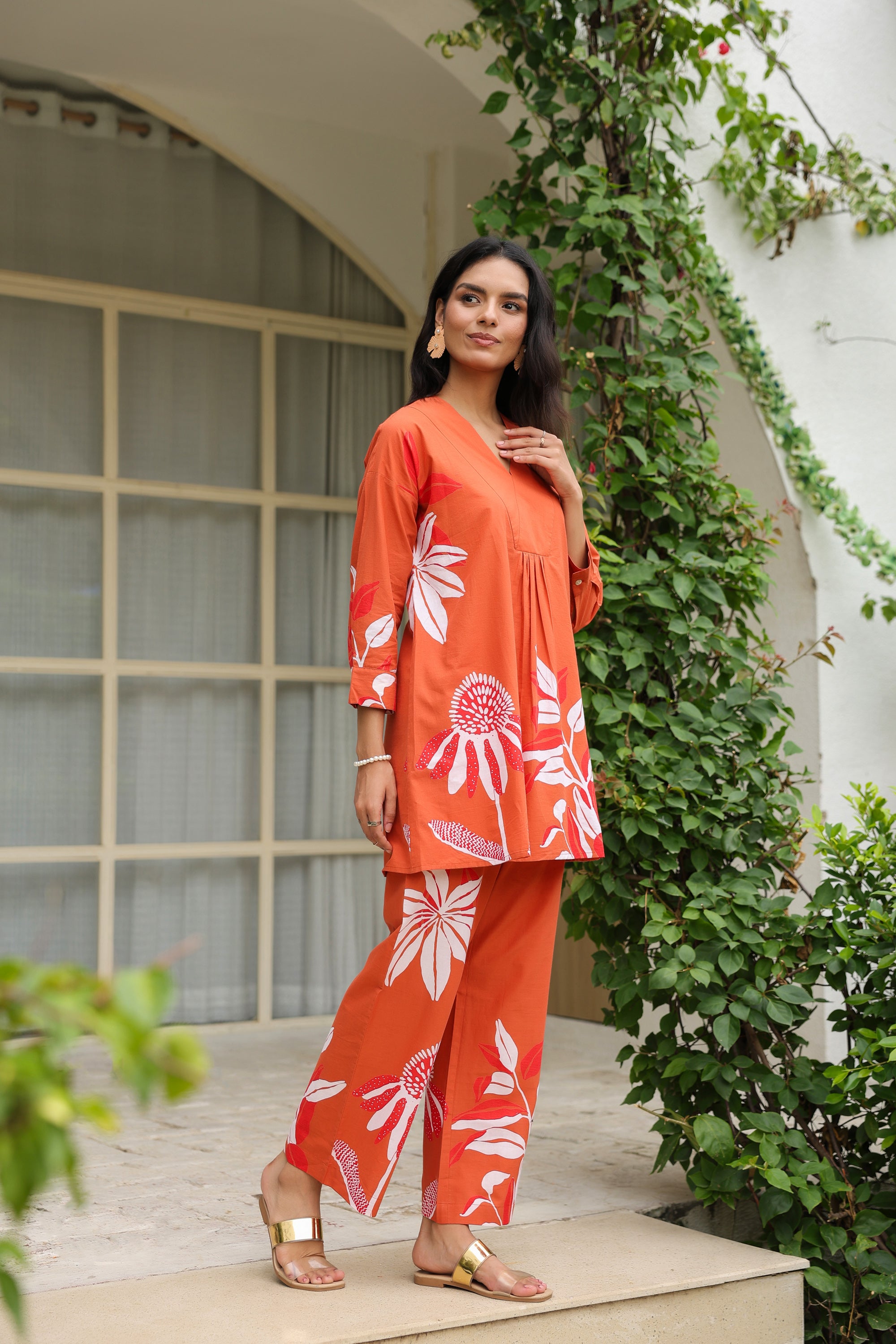 Rust Floral Printed Cotton Co-ord Set