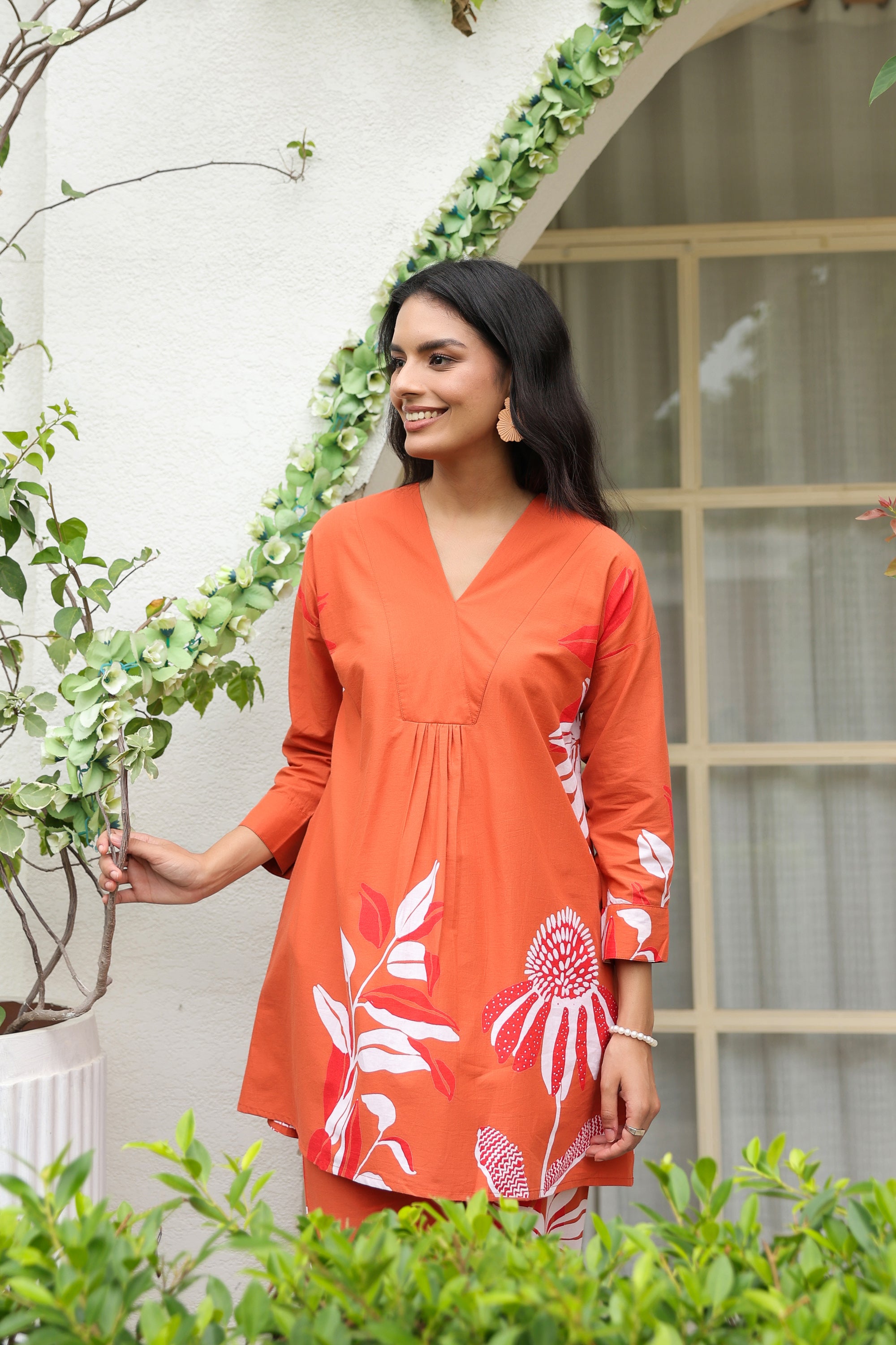 Rust Floral Printed Cotton Co-ord Set