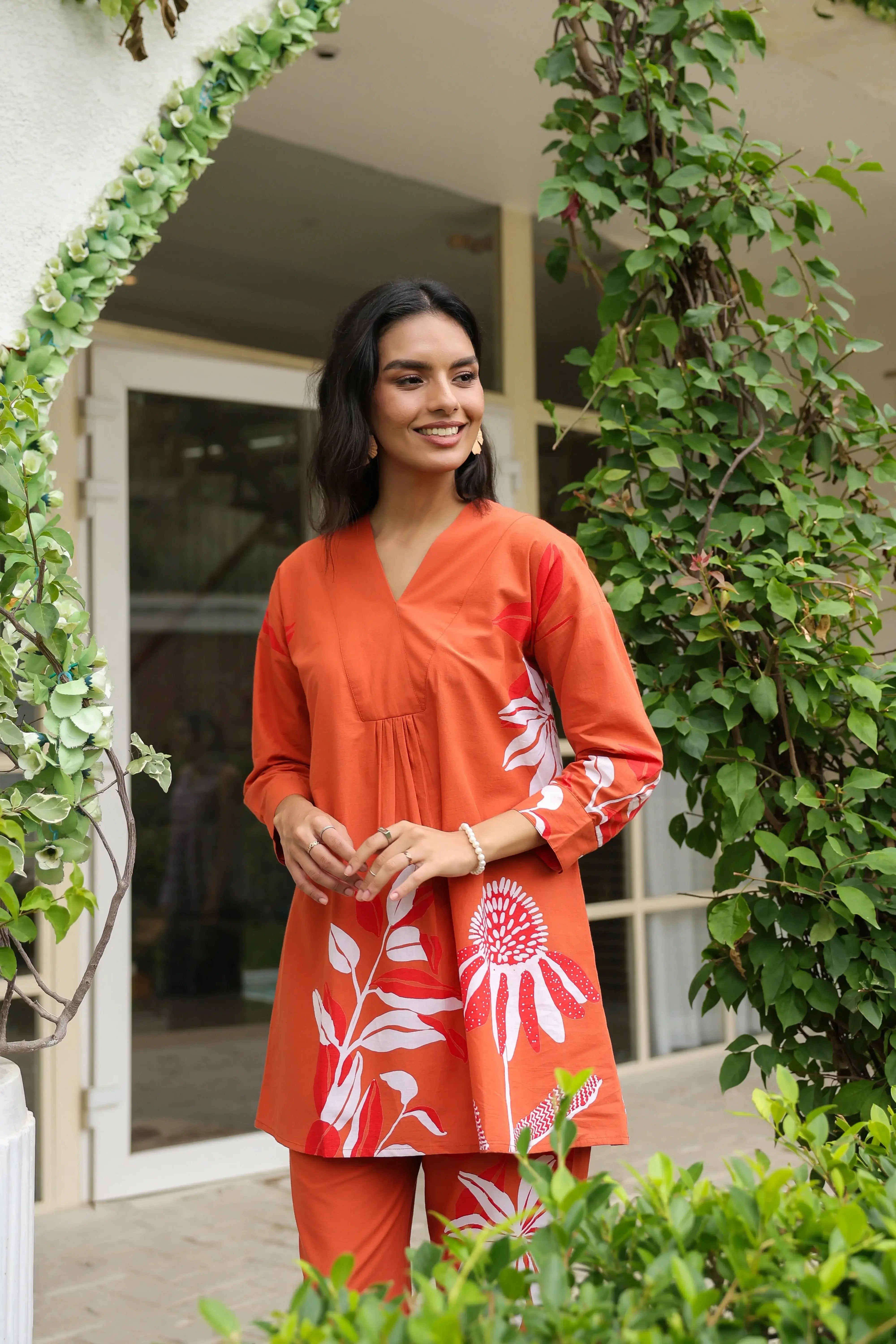 Rust Floral Printed Cotton Co-ord Set