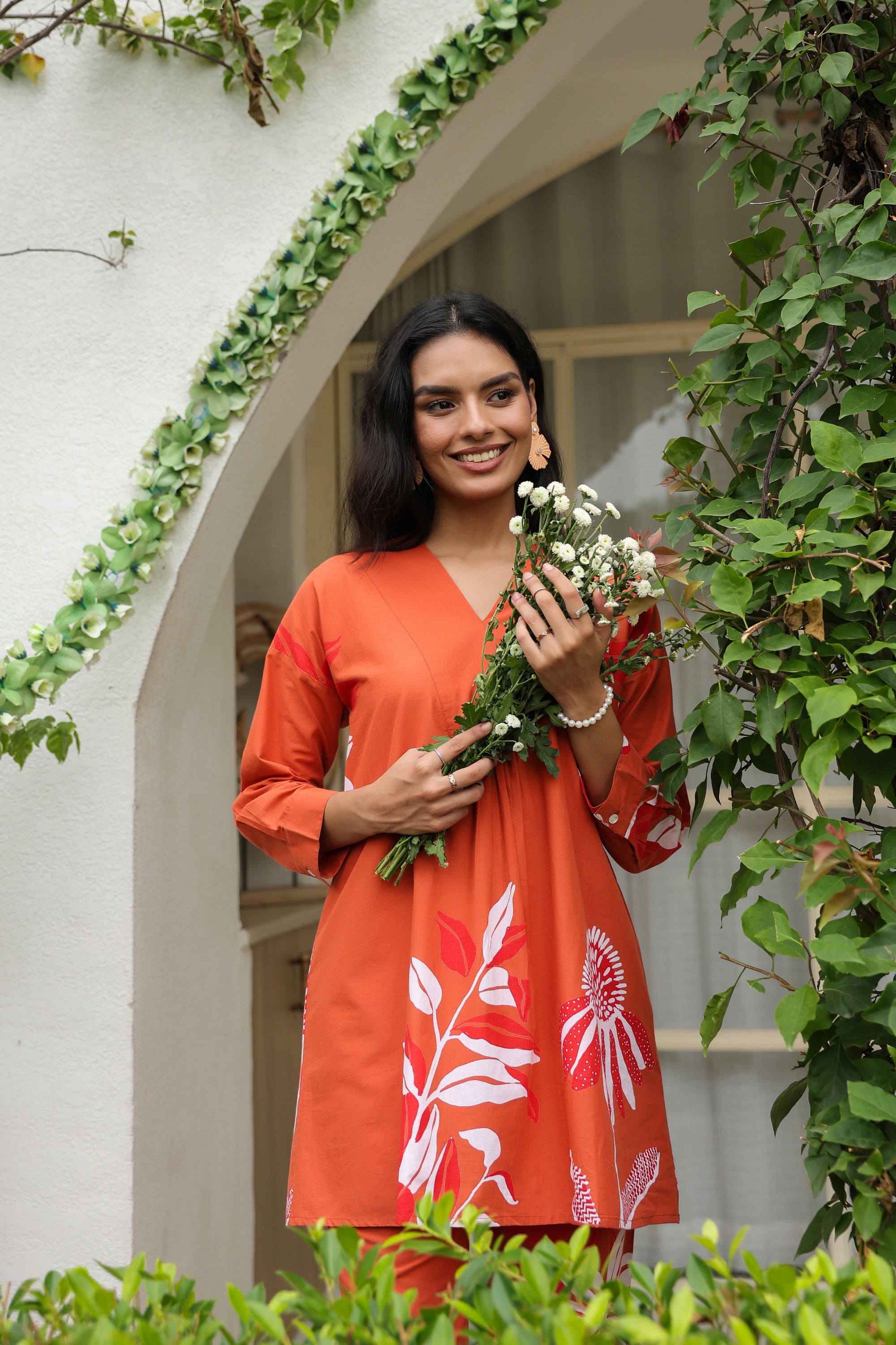 Rust Floral Printed Cotton Co-ord Set