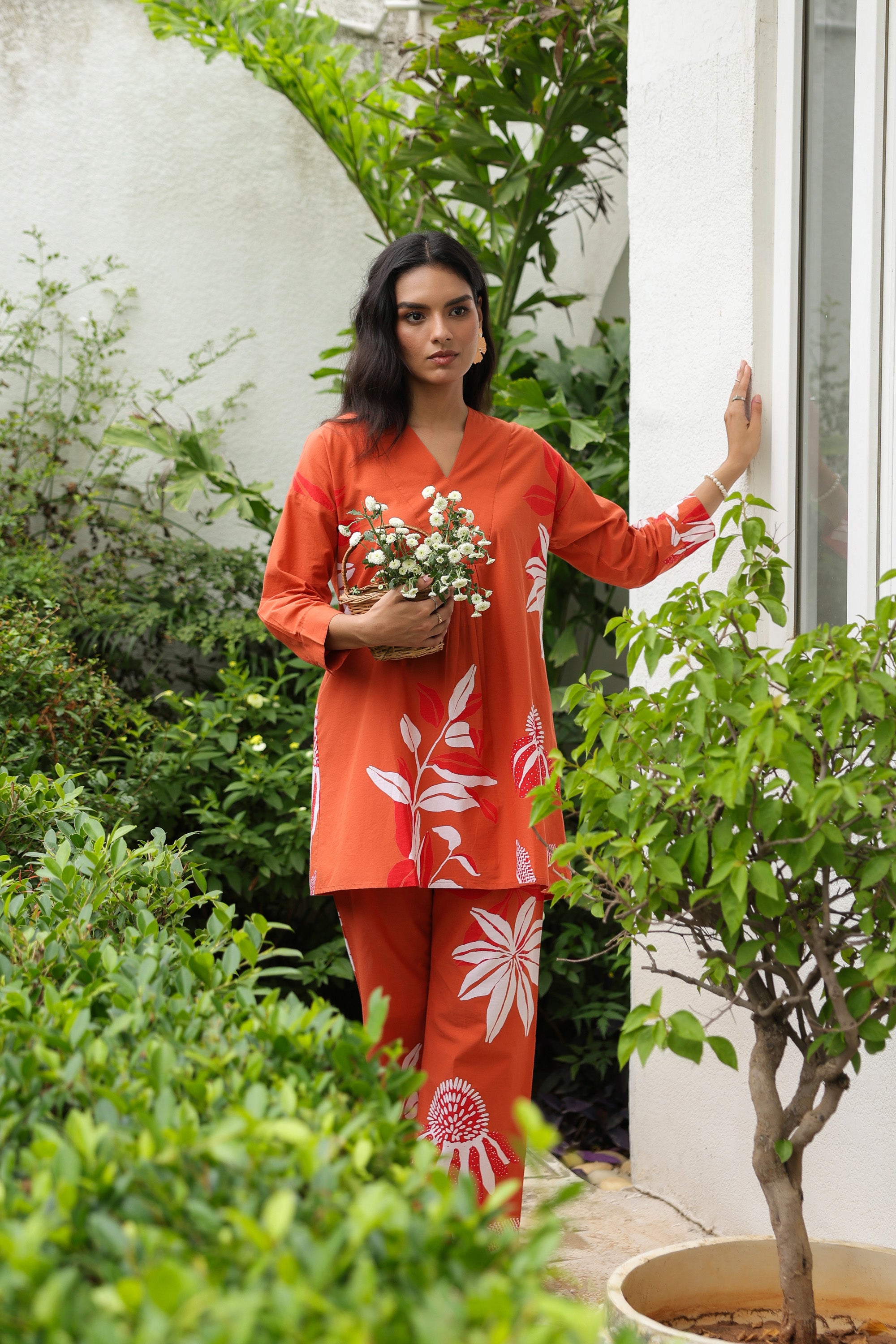 Rust Floral Printed Cotton Co-ord Set