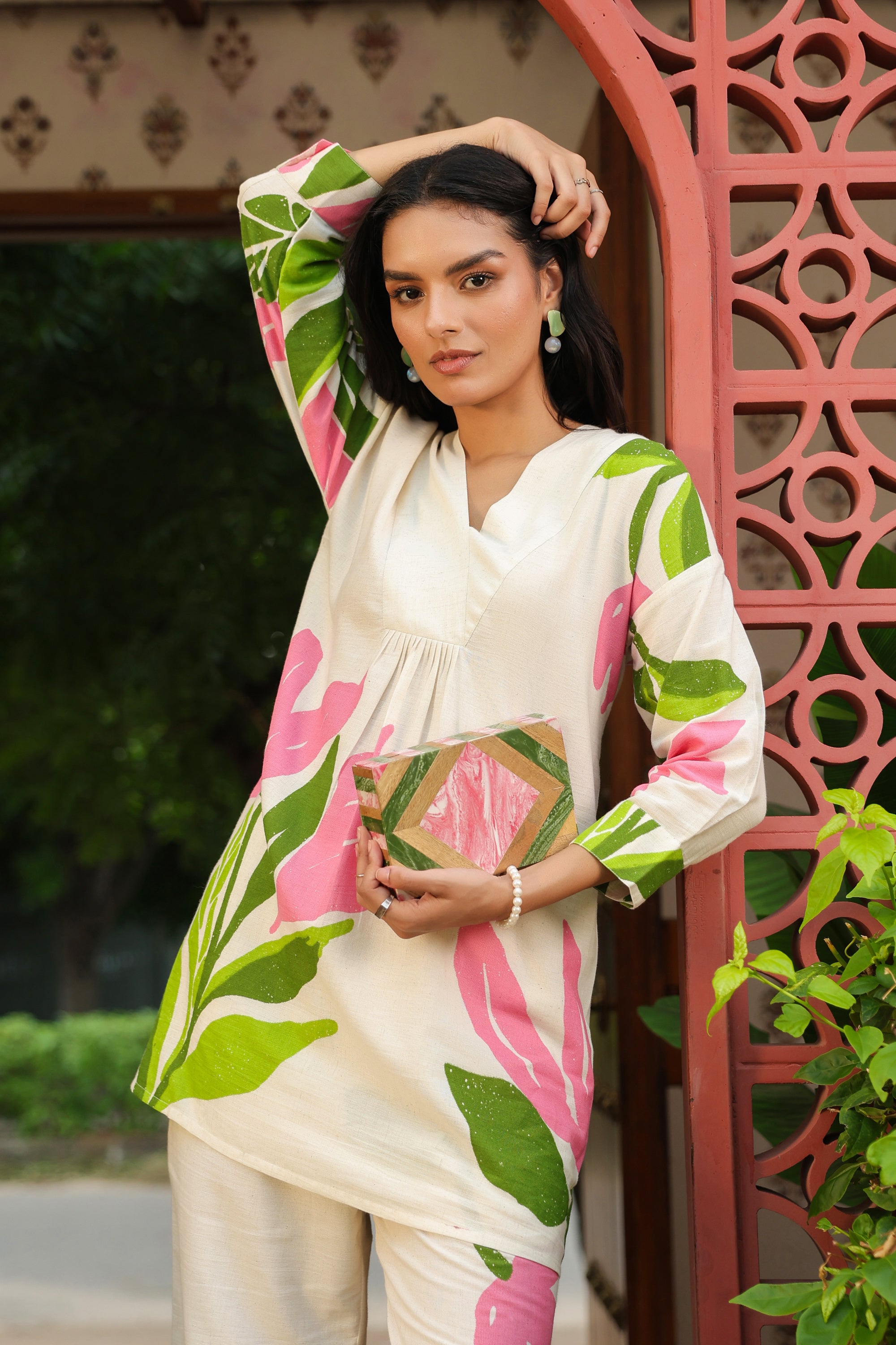 Elegant Blush Floral Printed Cotton Flex Co-ord Set