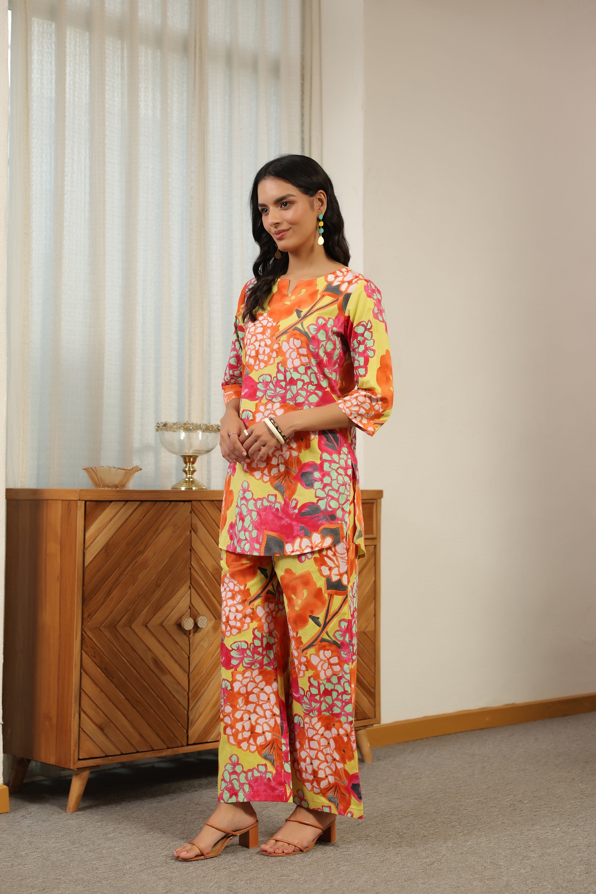 Tropical Bloom Multicolor Floral Printed Cotton Co-ord Set