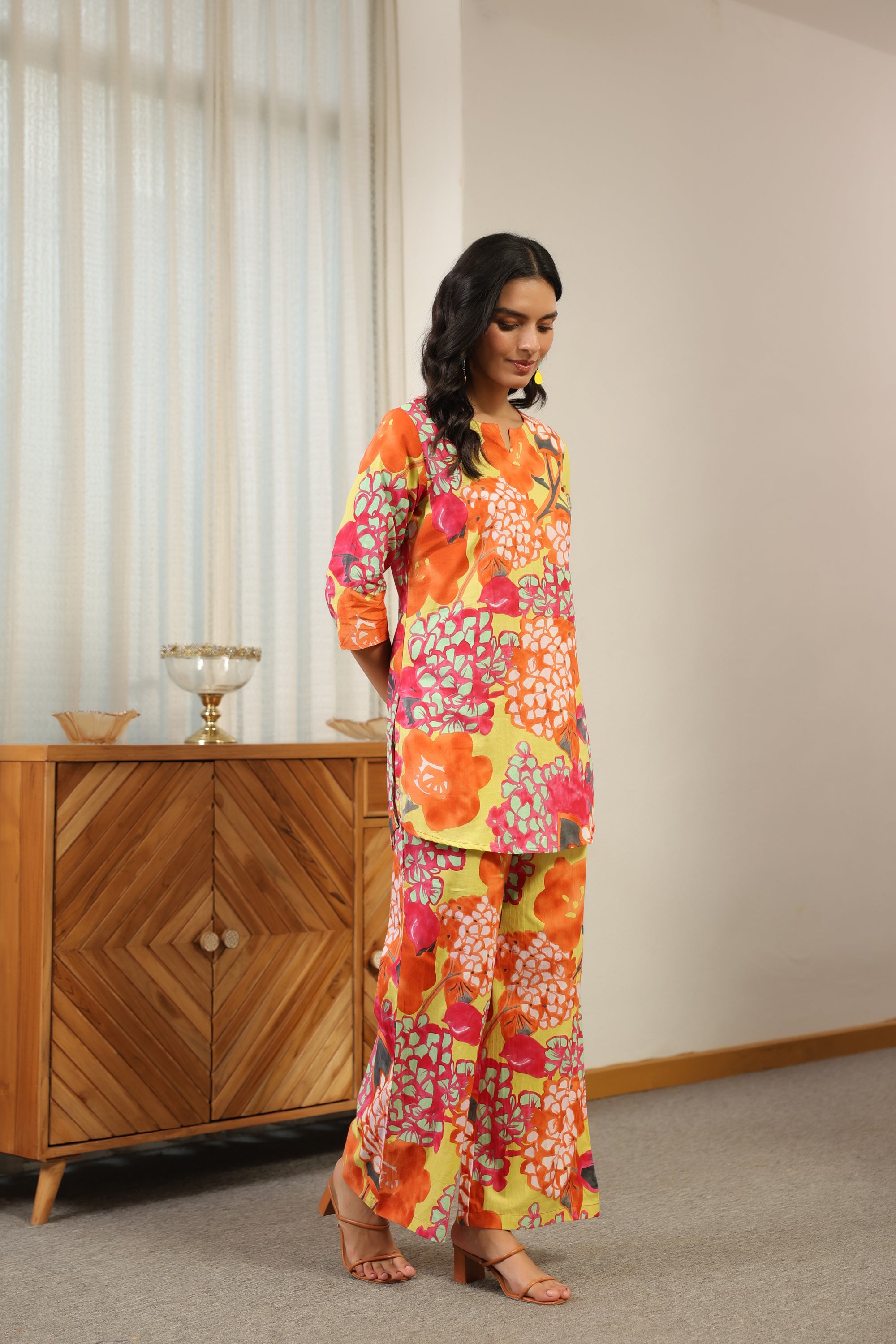 Tropical Bloom Multicolor Floral Printed Cotton Co-ord Set