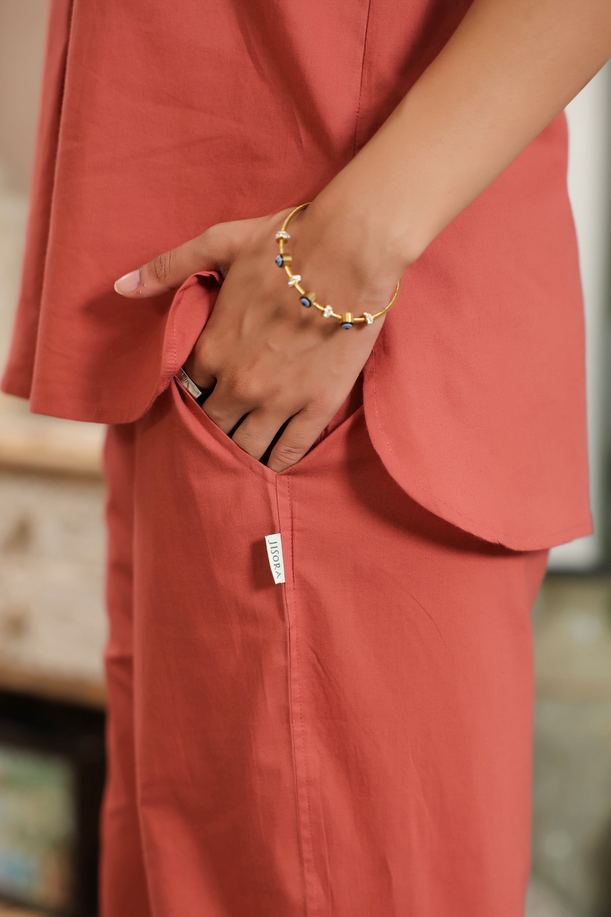 Terracotta Solid Orange Sleeveless Cotton Co-ord Set