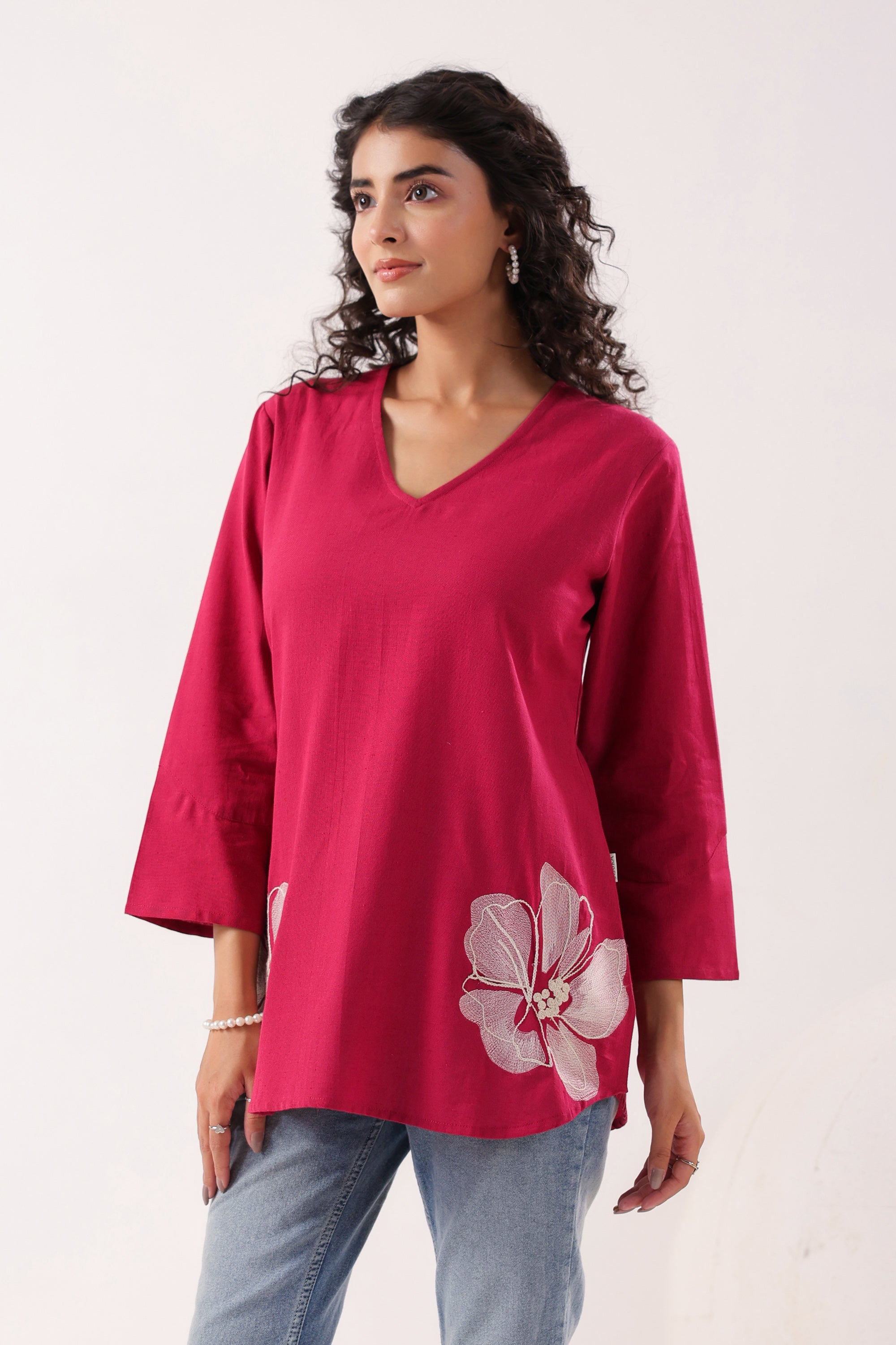Floral Charm Maganta Cotton Flex Top