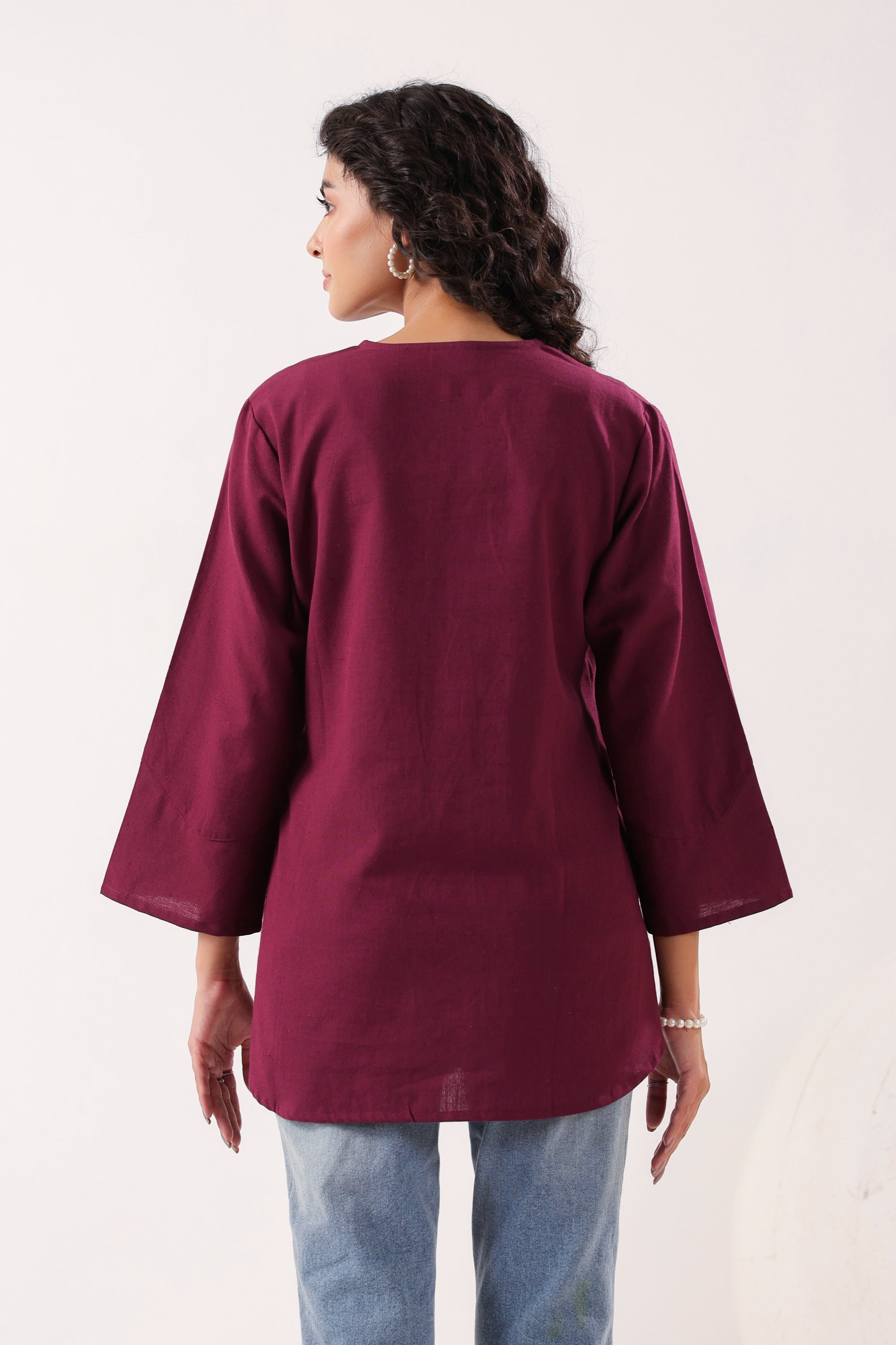 Petal Touch Embroidered Wine Cotton Flex Top