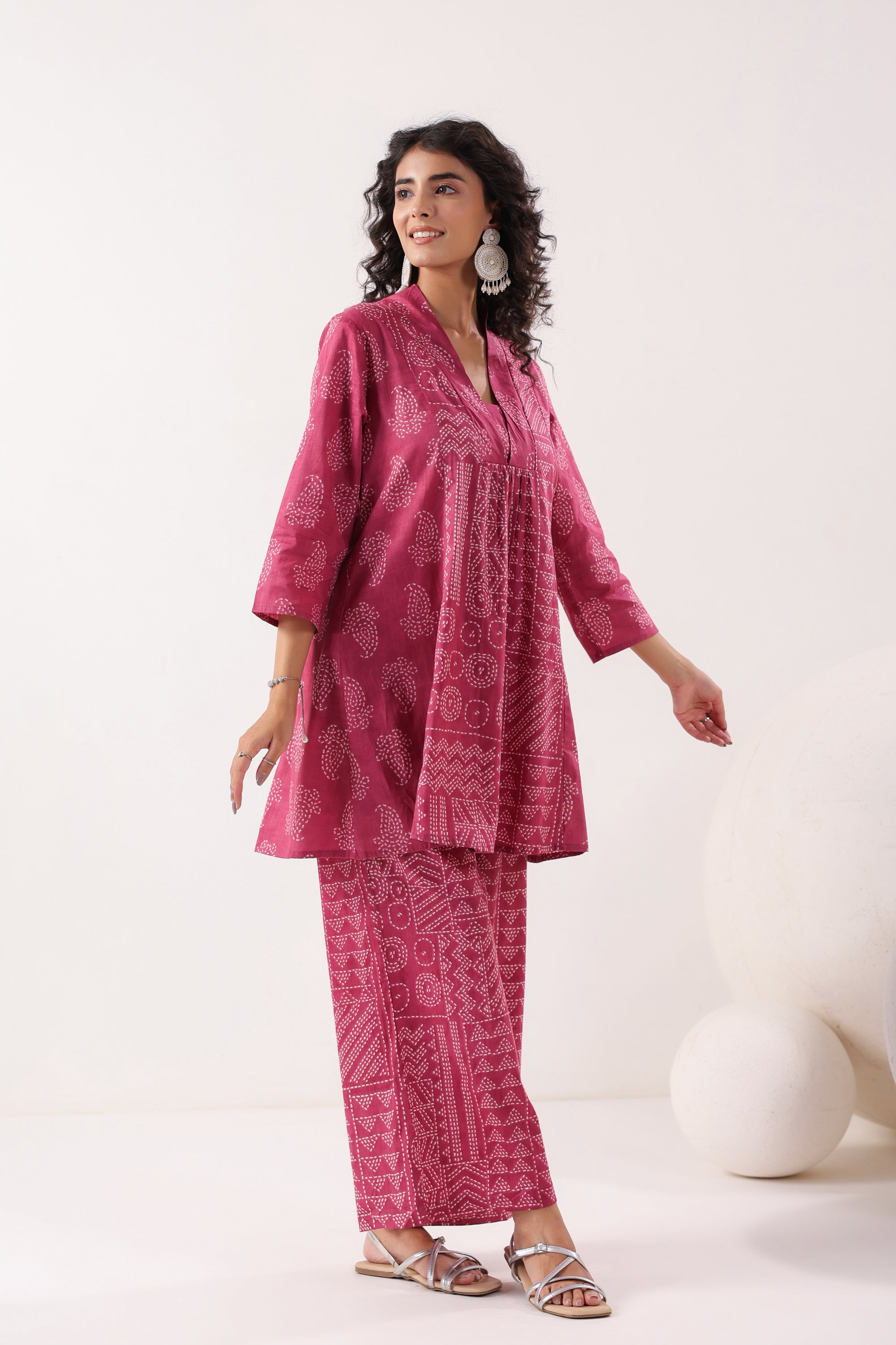 Rani Pink Bandhani Printed Cotton Co-ord Set