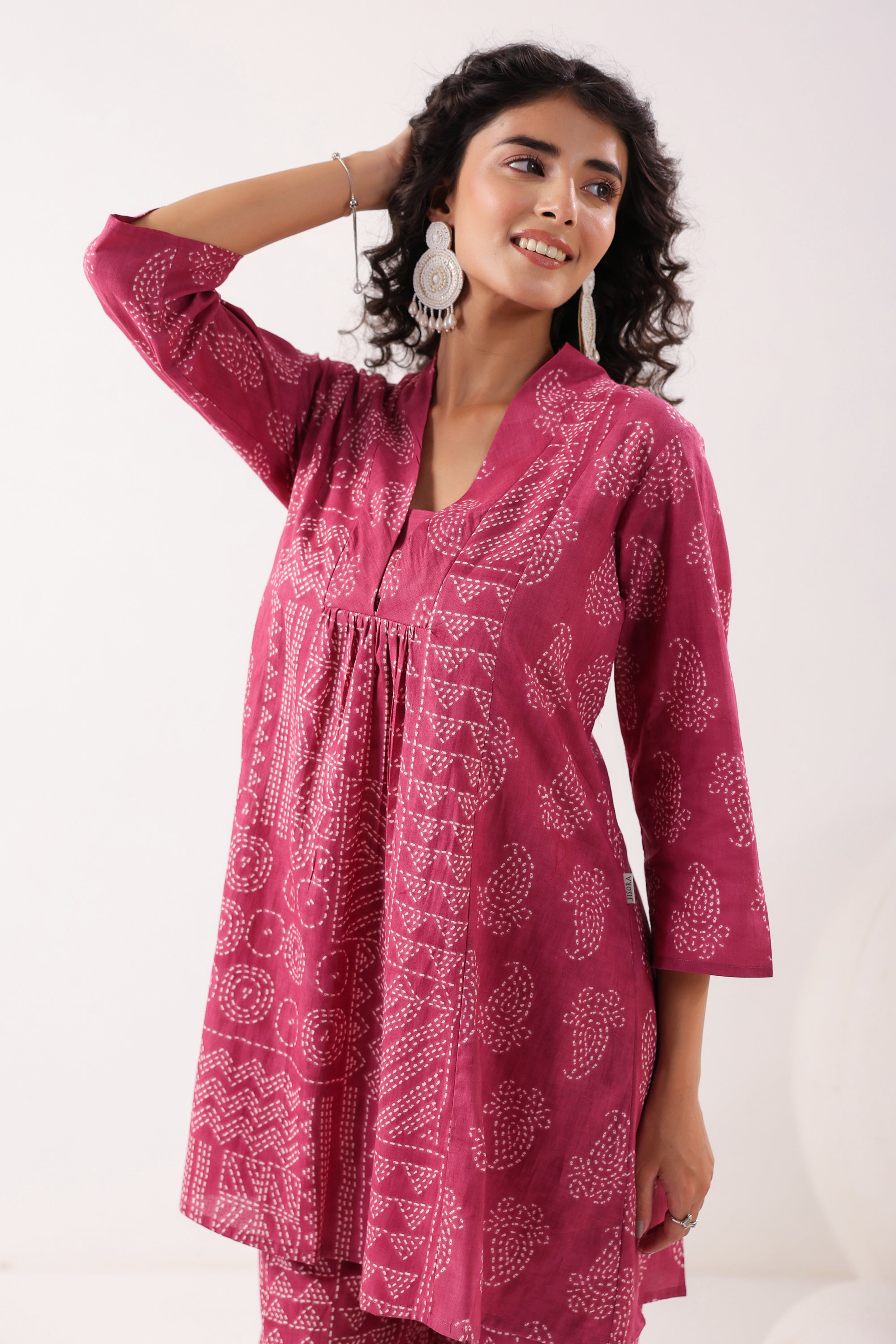 Rani Pink Bandhani Printed Cotton Co-ord Set