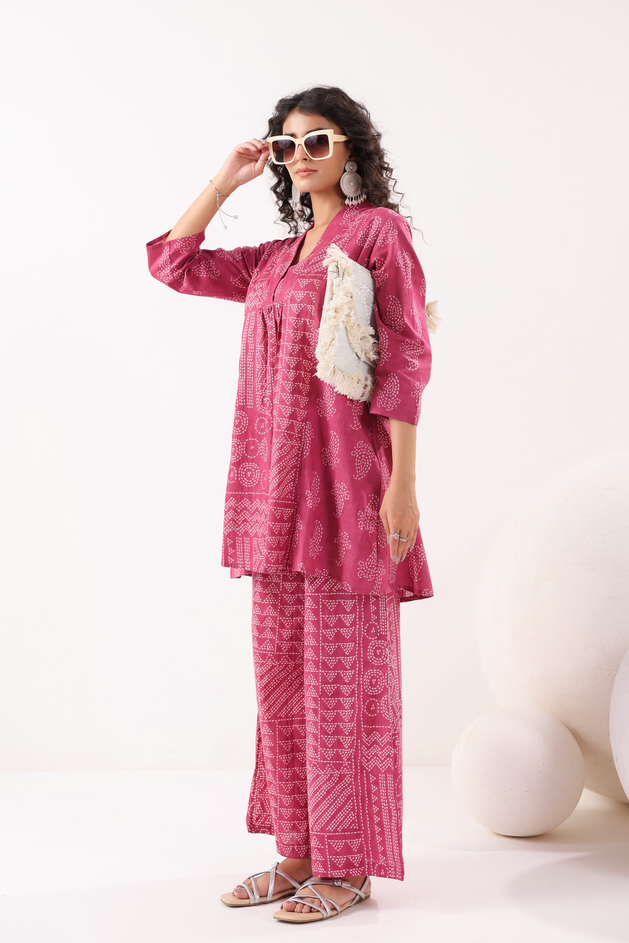 Rani Pink Bandhani Printed Cotton Co-ord Set
