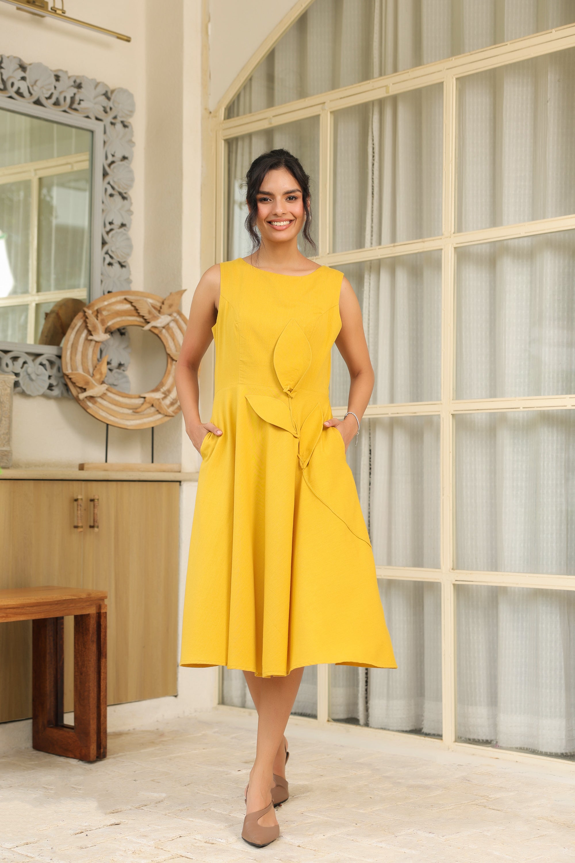 Golden Leaf Midi Dress