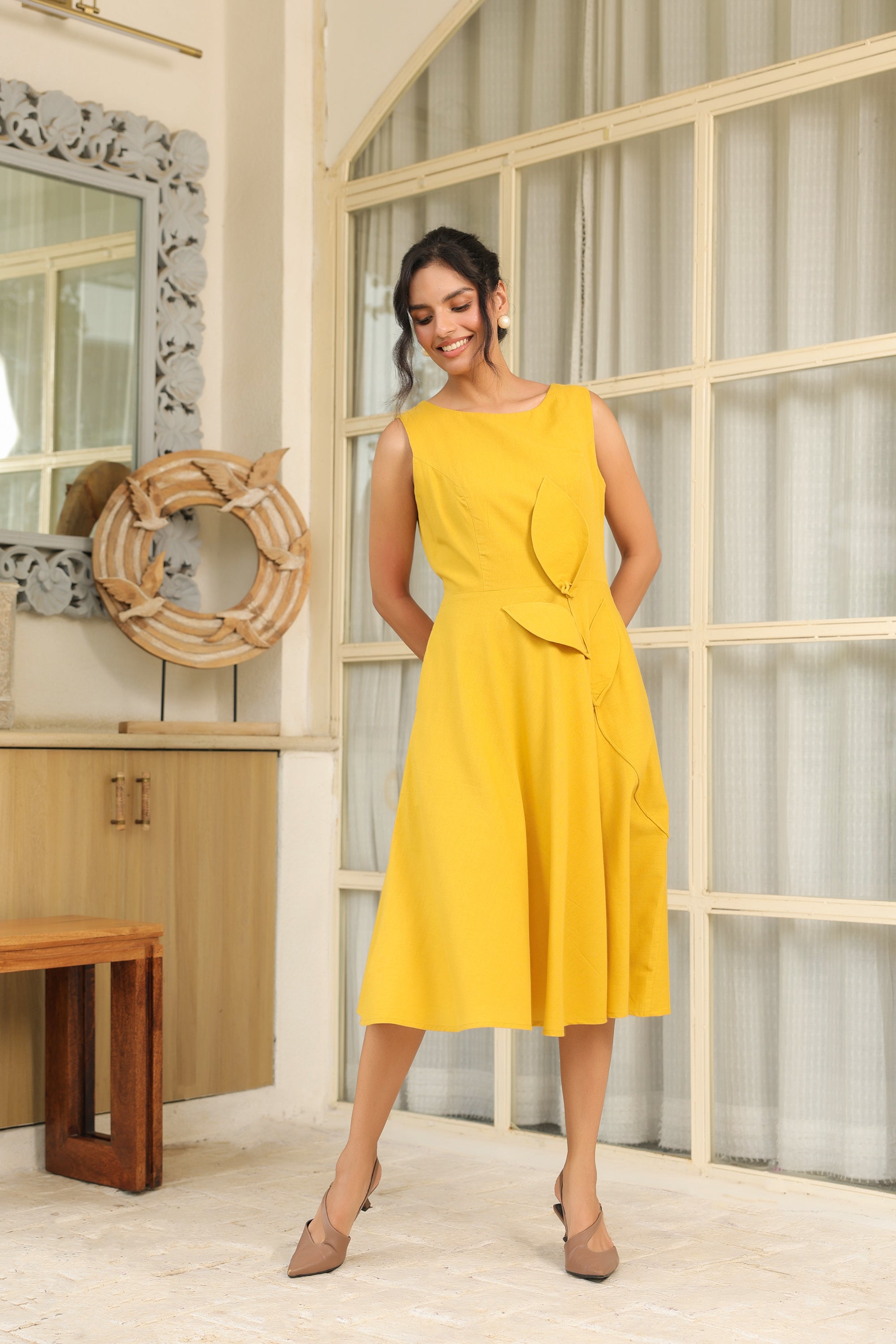 Golden Leaf Midi Dress