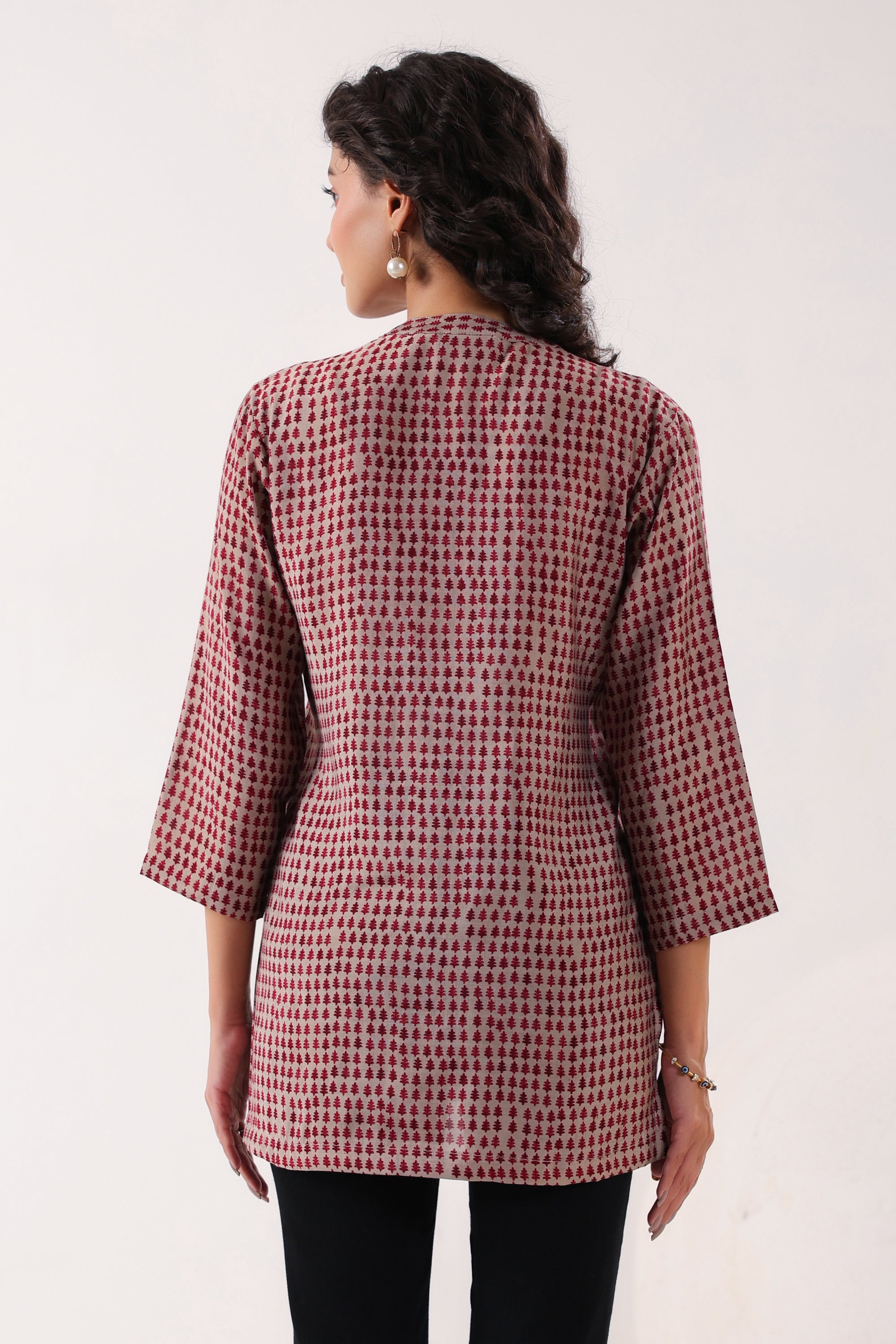 Red & Pink Geometric Muslin Top
