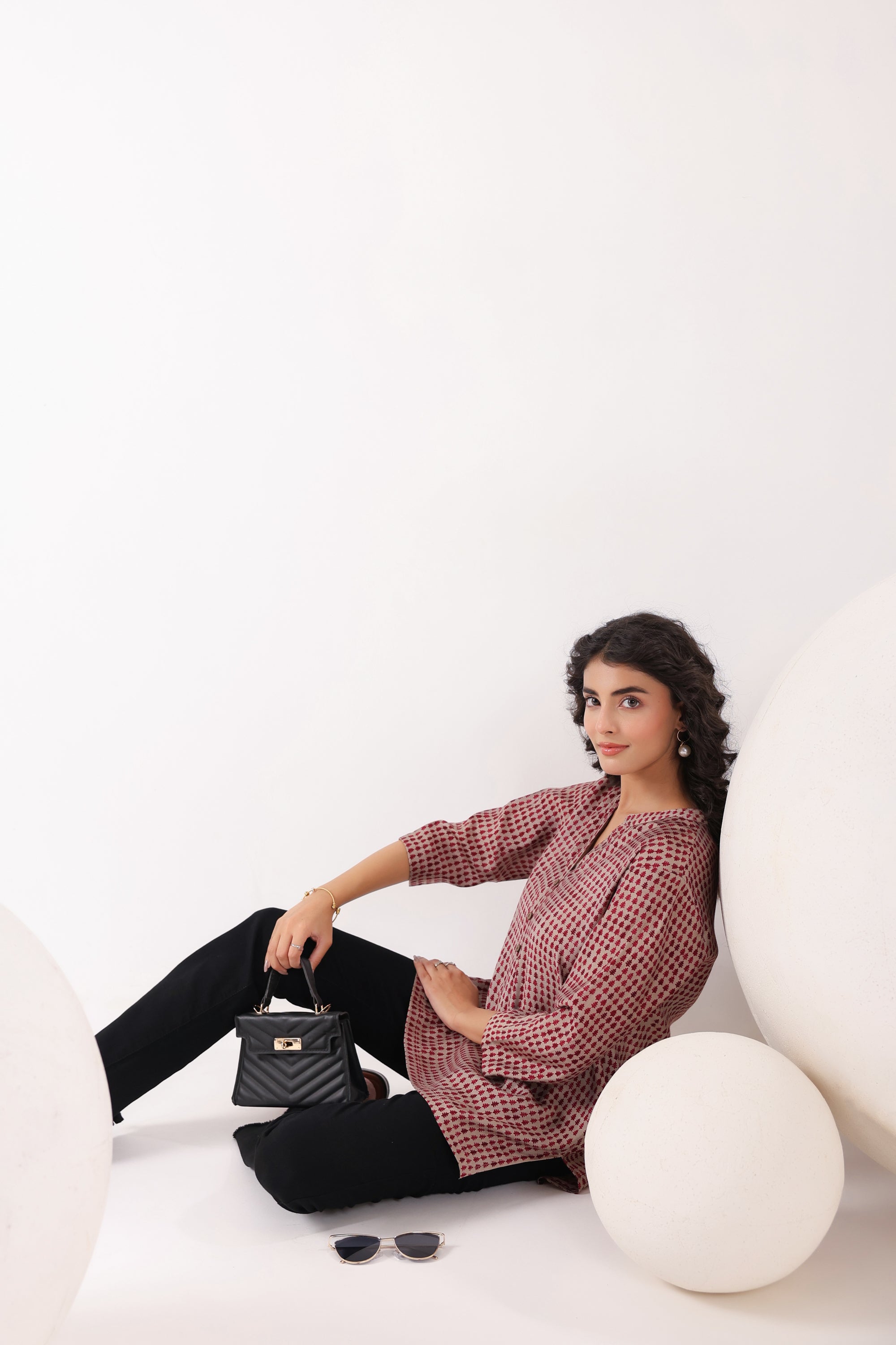 Red & Pink Geometric Muslin Top