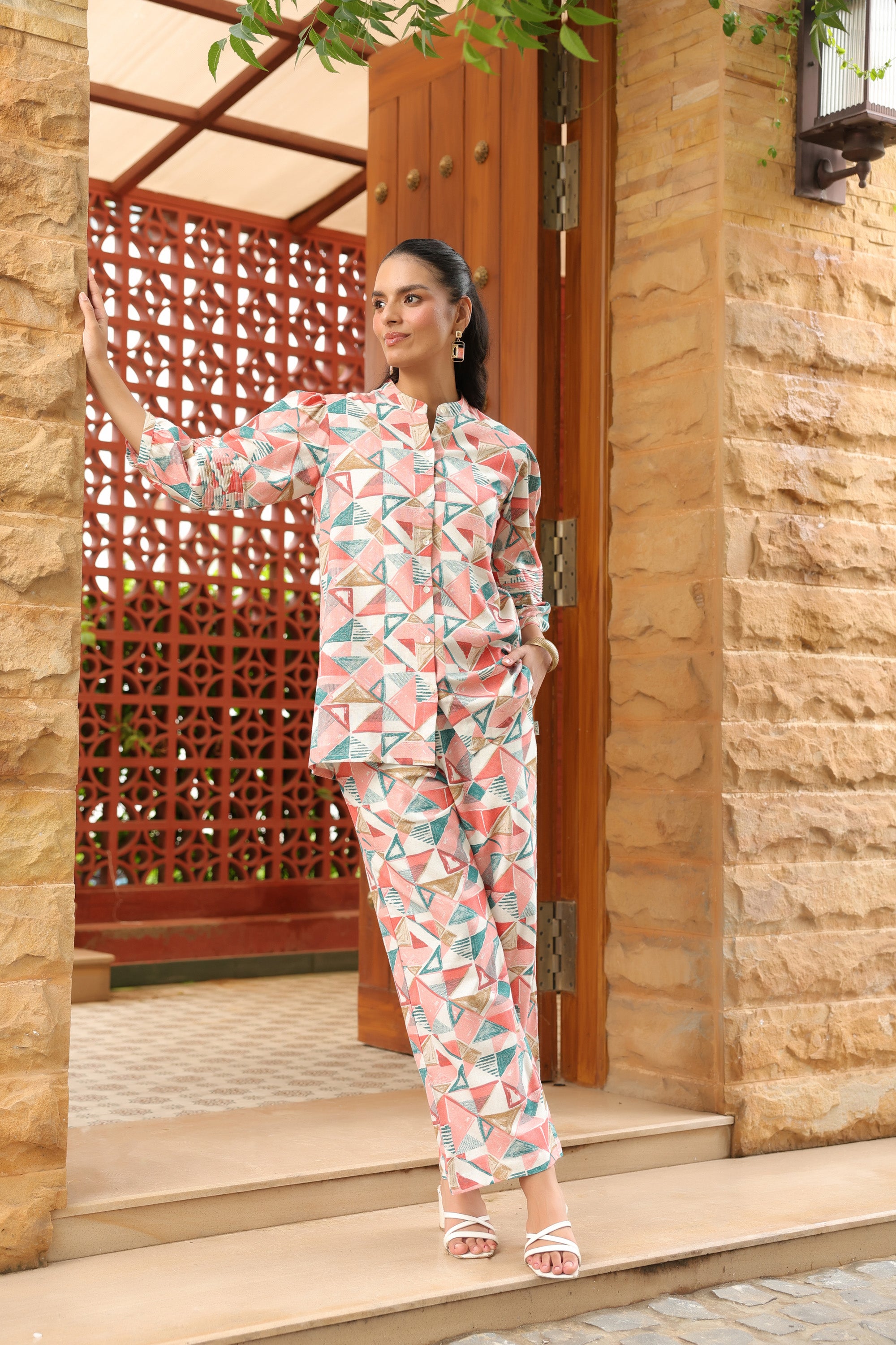 Pastel Mirage Geometric Print Cotton Flex Co-ord Set