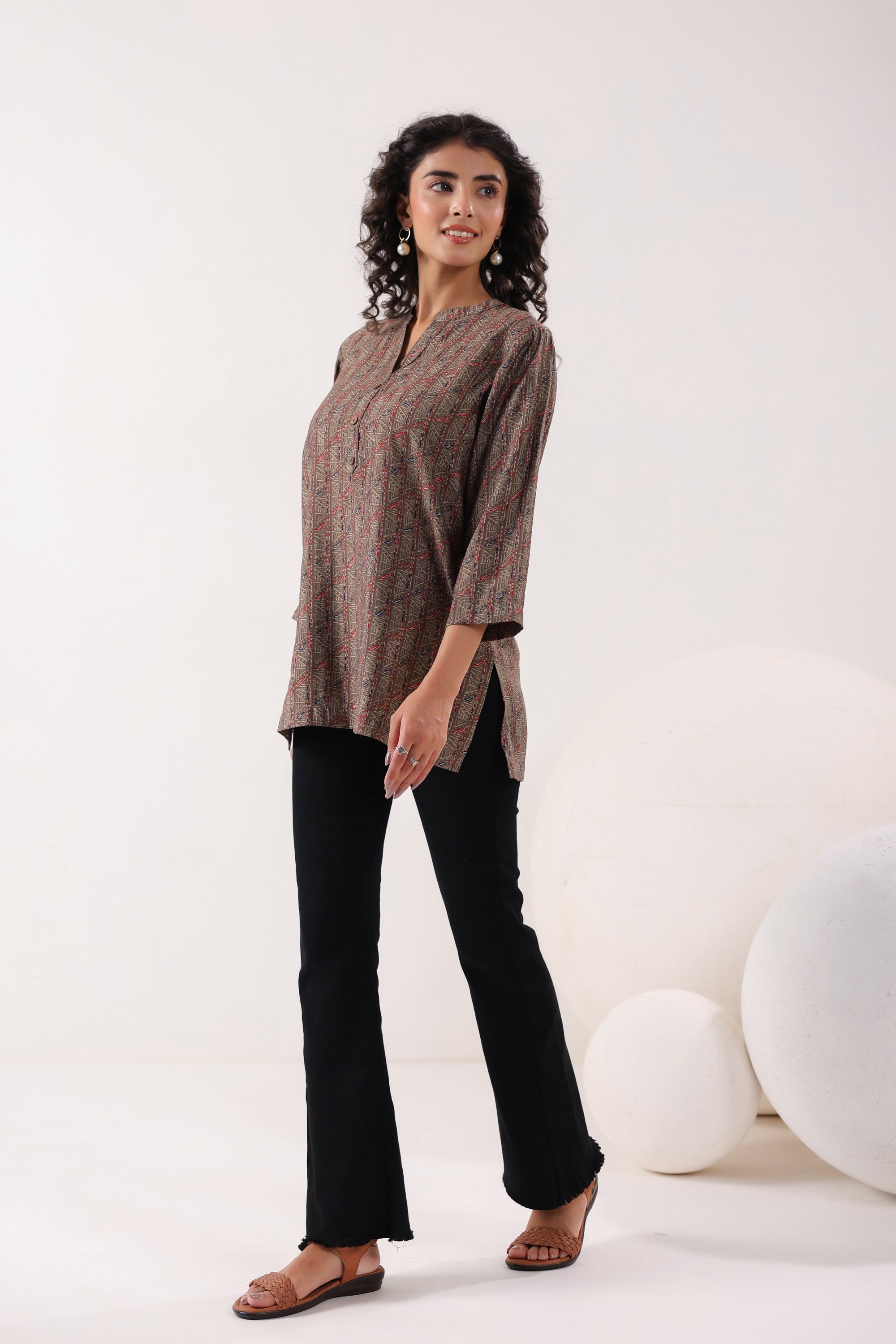 Minimalist Ethnic Muslin Brown Top