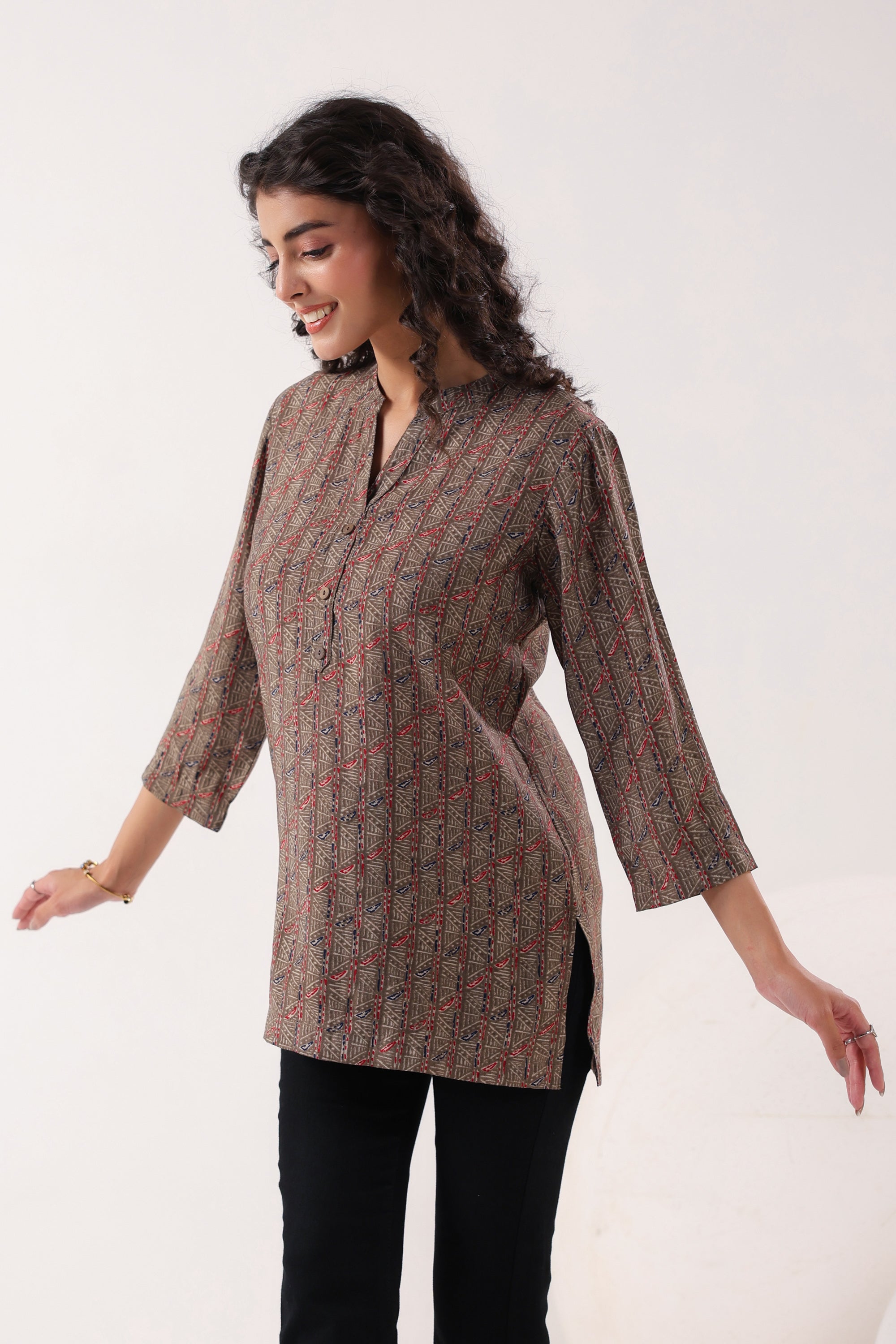 Minimalist Ethnic Muslin Brown Top