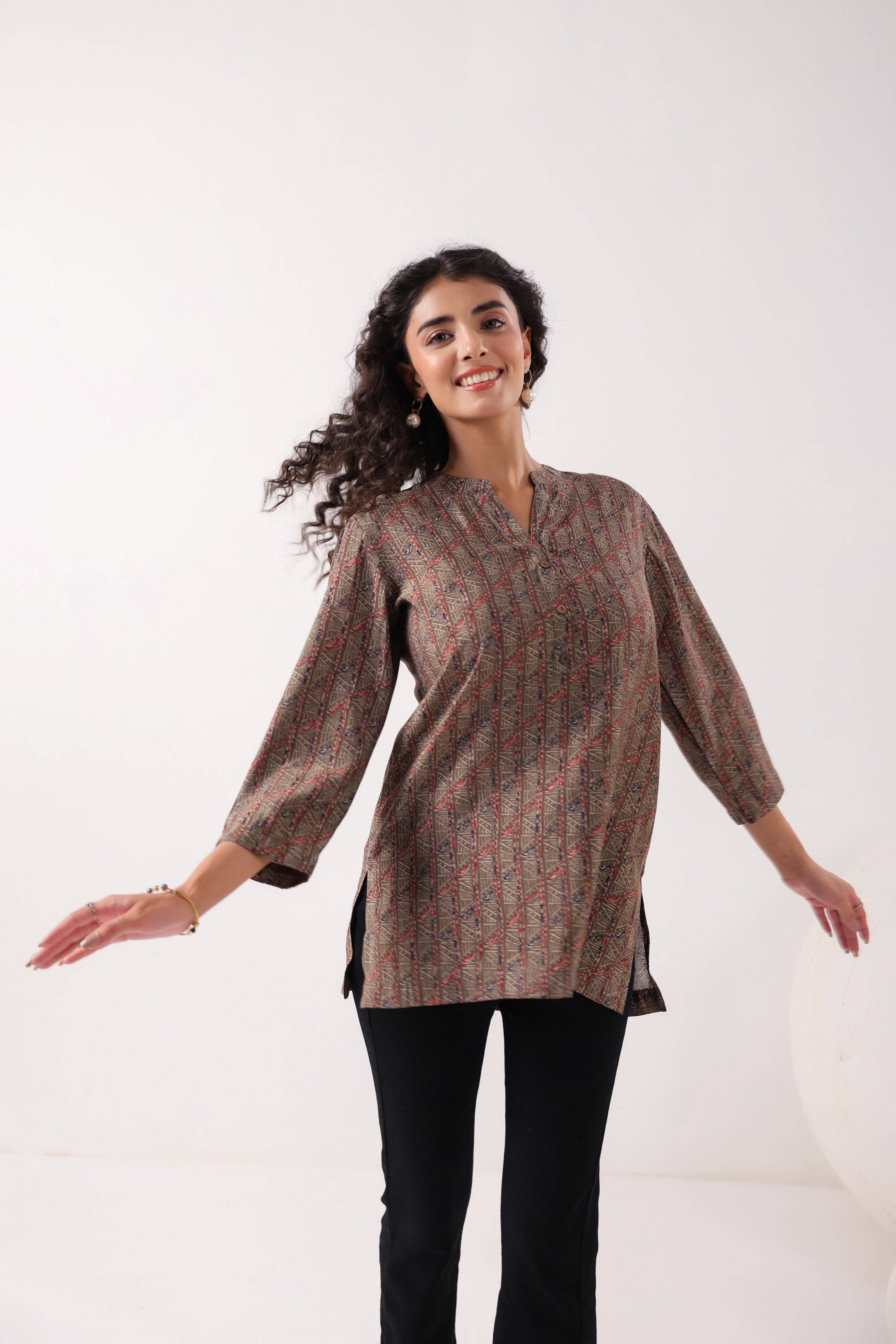 Minimalist Ethnic Muslin Brown Top