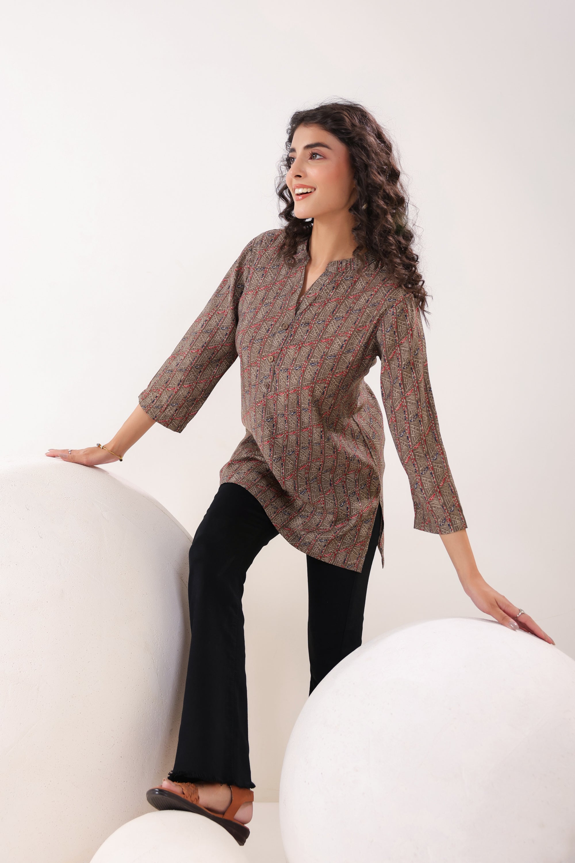 Minimalist Ethnic Muslin Brown Top