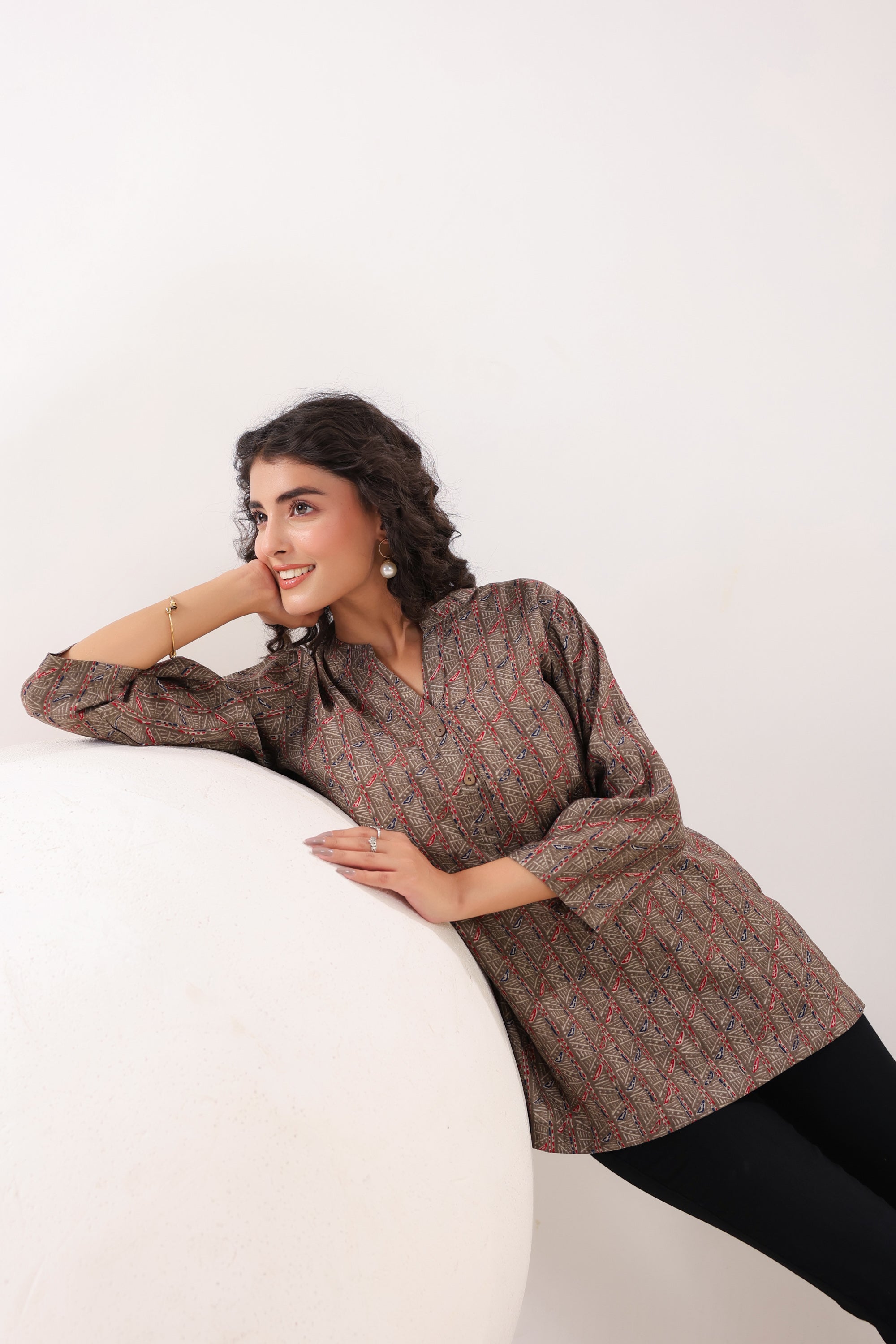 Minimalist Ethnic Muslin Brown Top