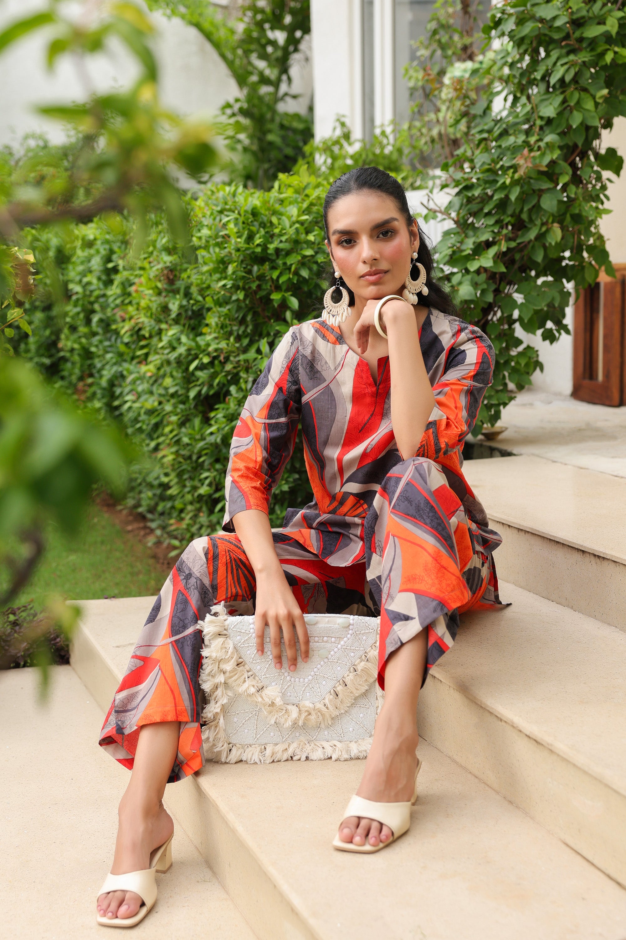 Sunset Hues Abstract Printed Multicolour Cotton Co-ord Set