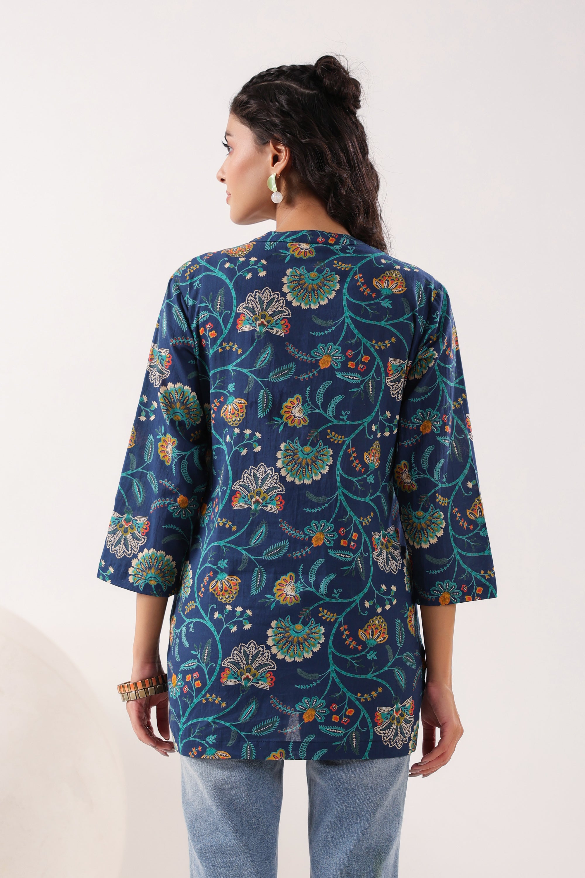 Vibrant Ethnic Blue Cotton Top