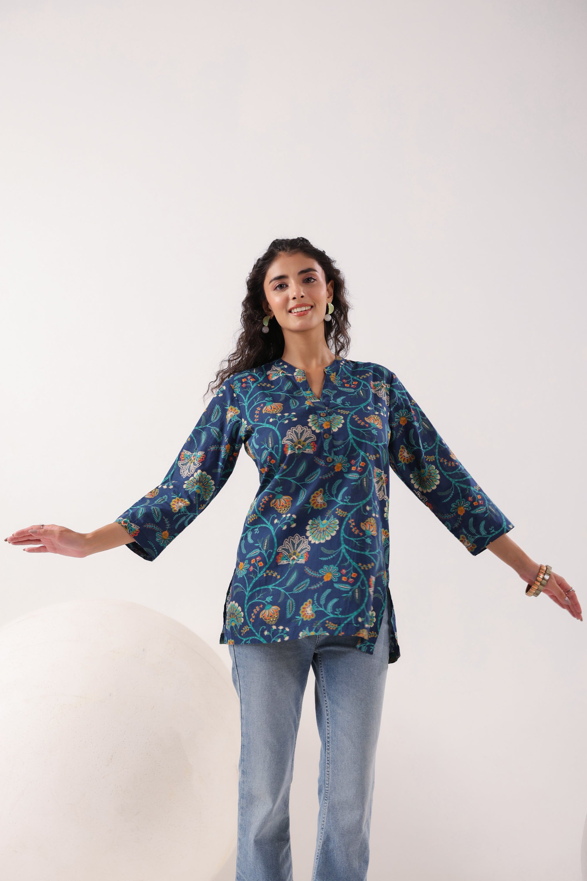 Vibrant Ethnic Blue Cotton Top