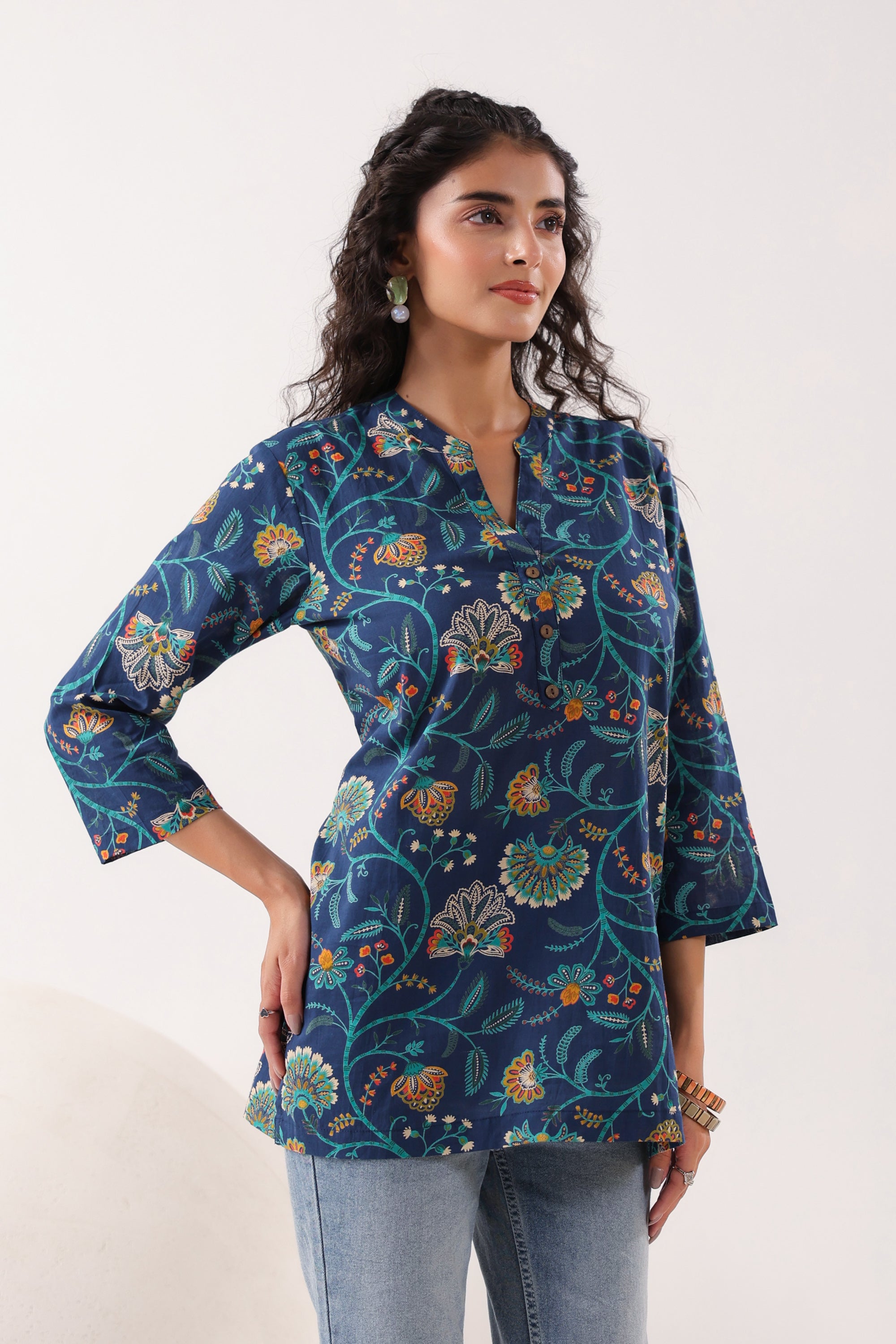 Vibrant Ethnic Blue Cotton Top
