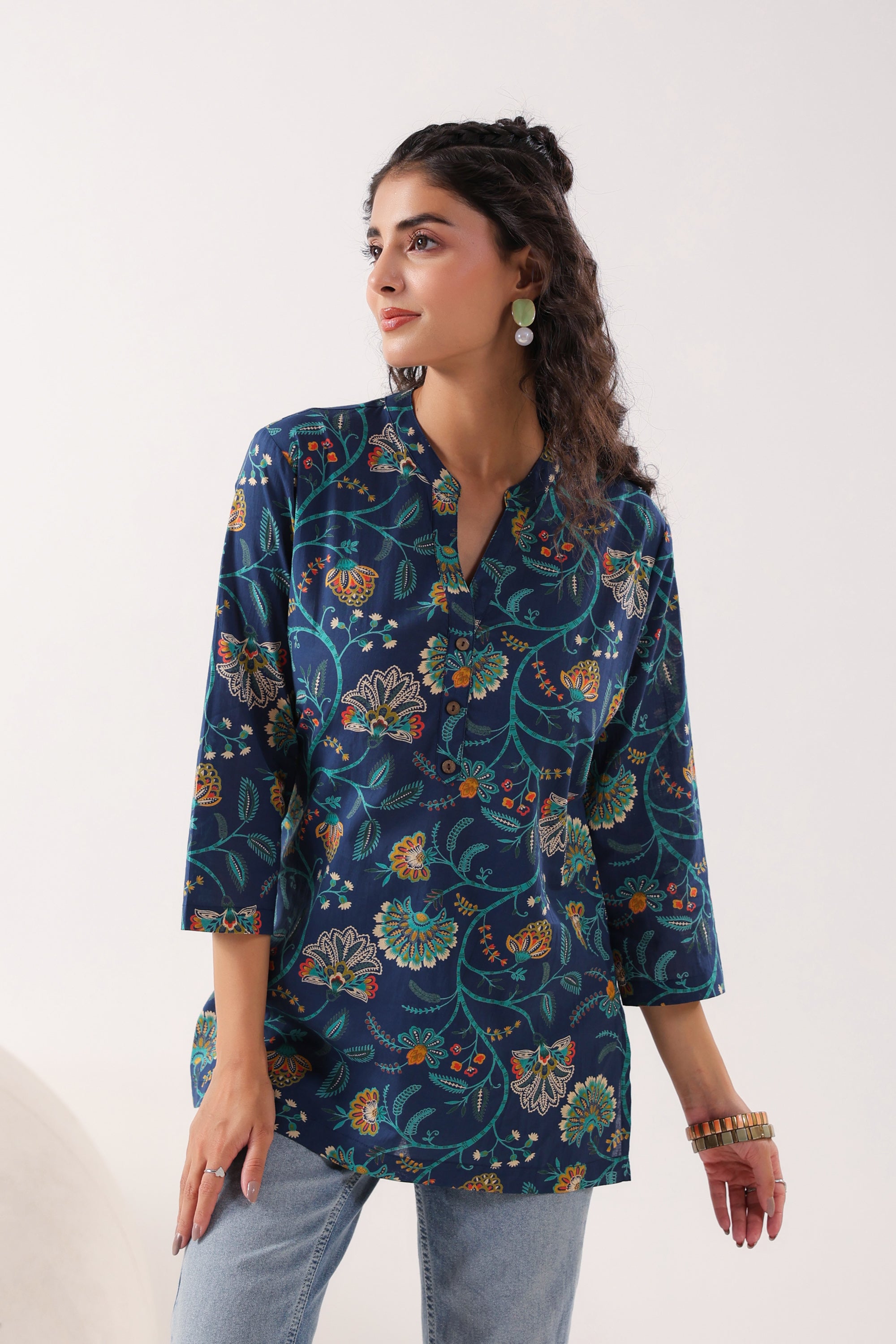 Vibrant Ethnic Blue Cotton Top