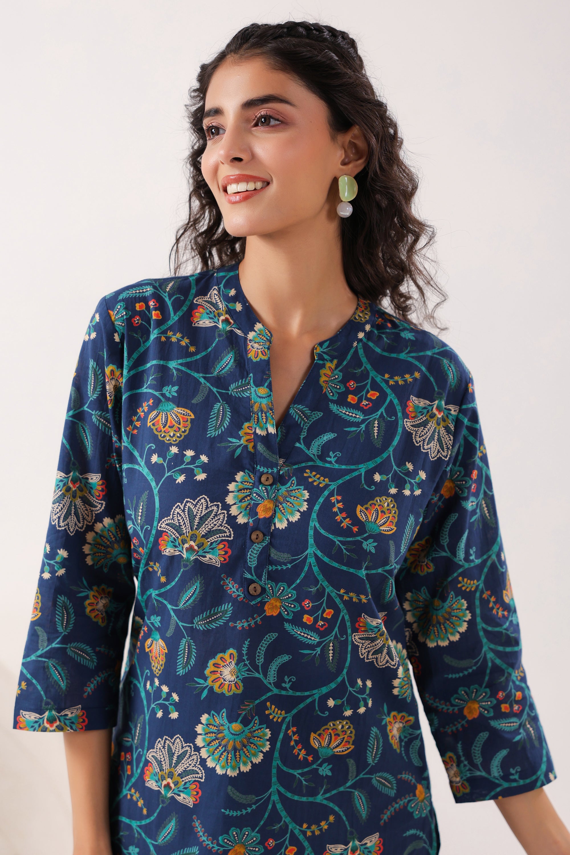 Vibrant Ethnic Blue Cotton Top